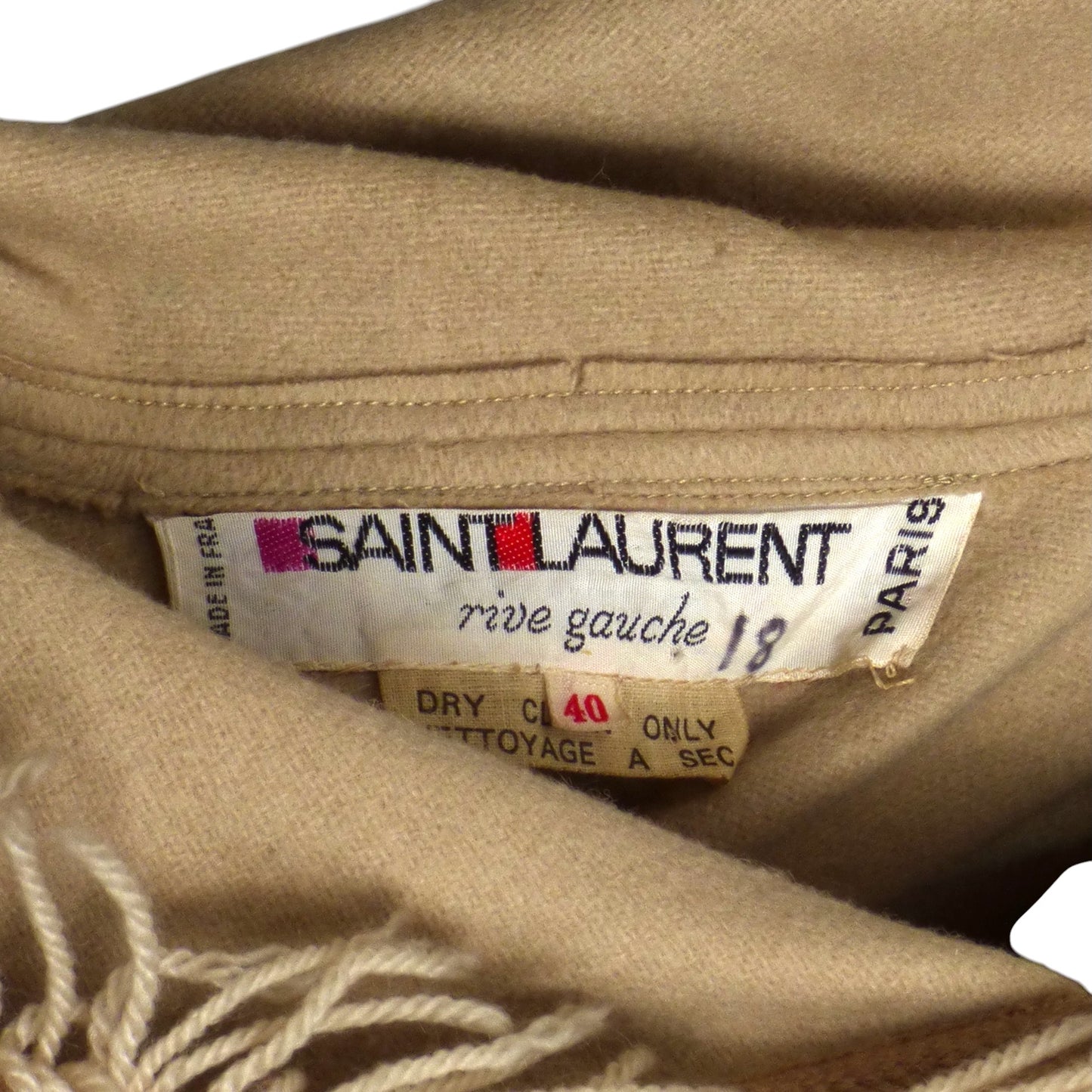 YVES SAINT LAURENT- 1970s Beige Wool Fringed Cloak, Size 10