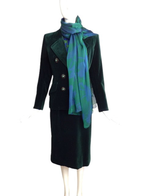 YVES SAINT LAURENT- 1994 4pc Haute Couture Velvet Skirt Suit, Size 8