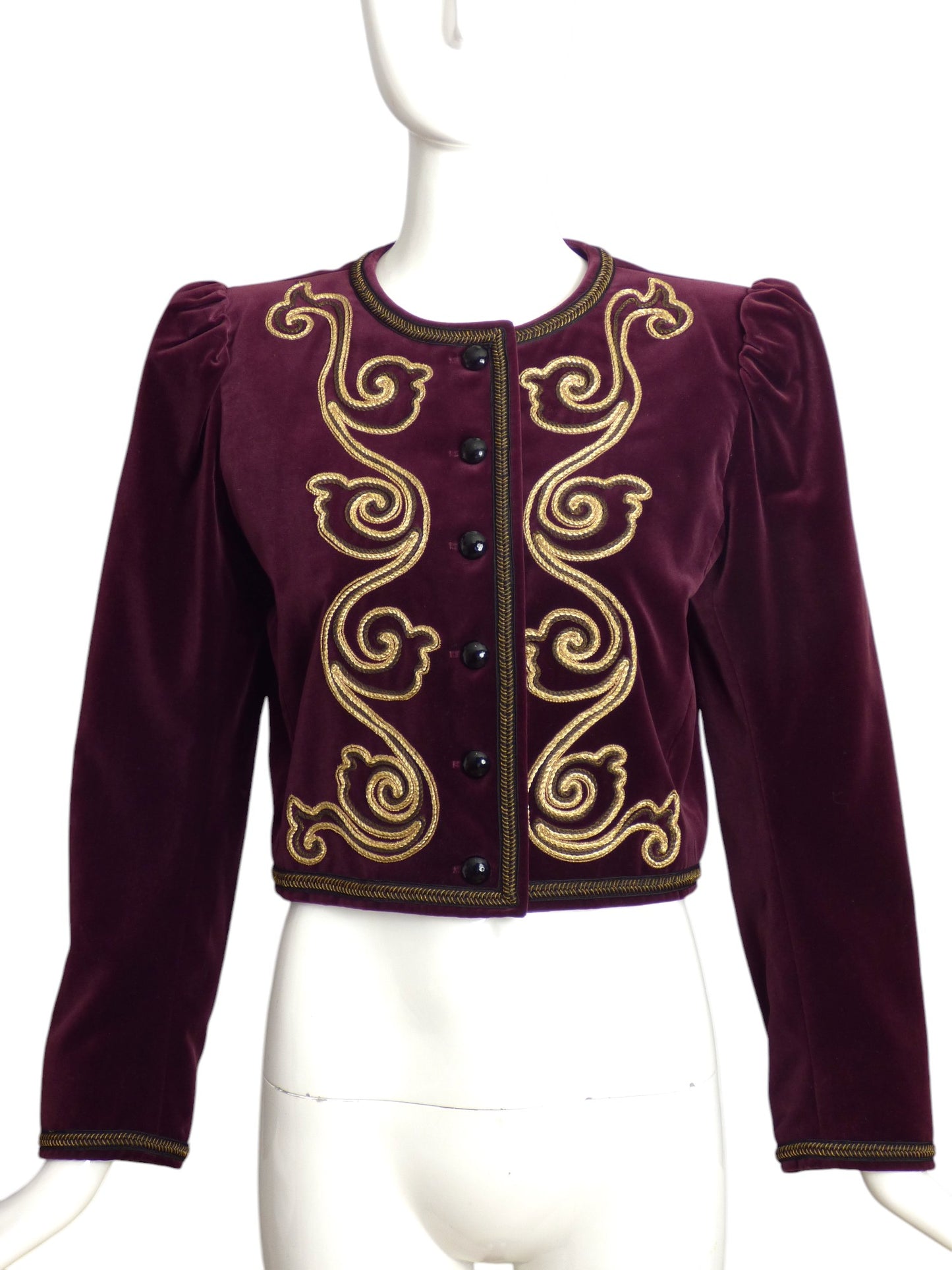 YVES SAINT LAURENT- 1980s Burgundy & Gold Velvet Jacket, Size 6