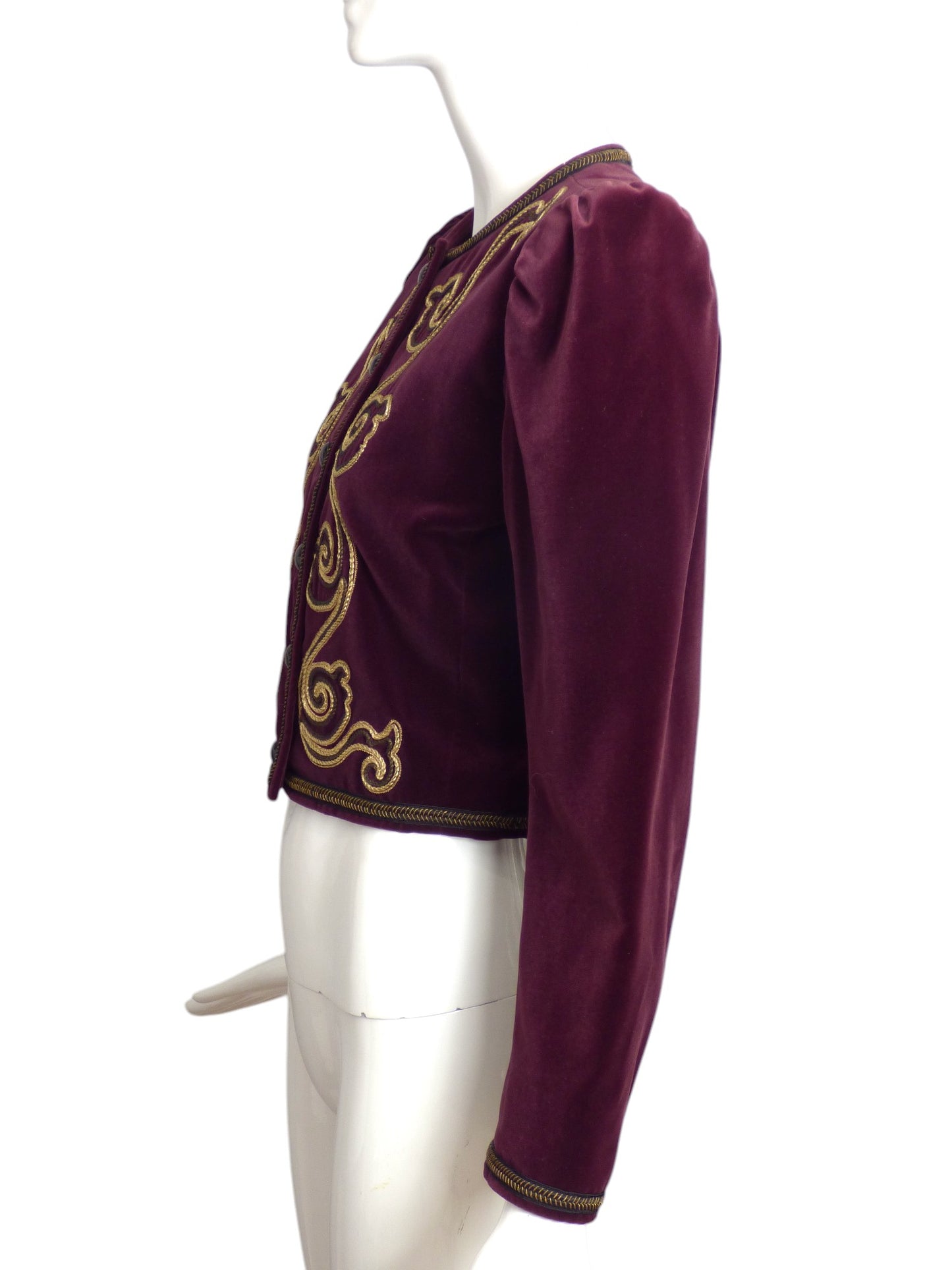 YVES SAINT LAURENT- 1980s Burgundy & Gold Velvet Jacket, Size 6