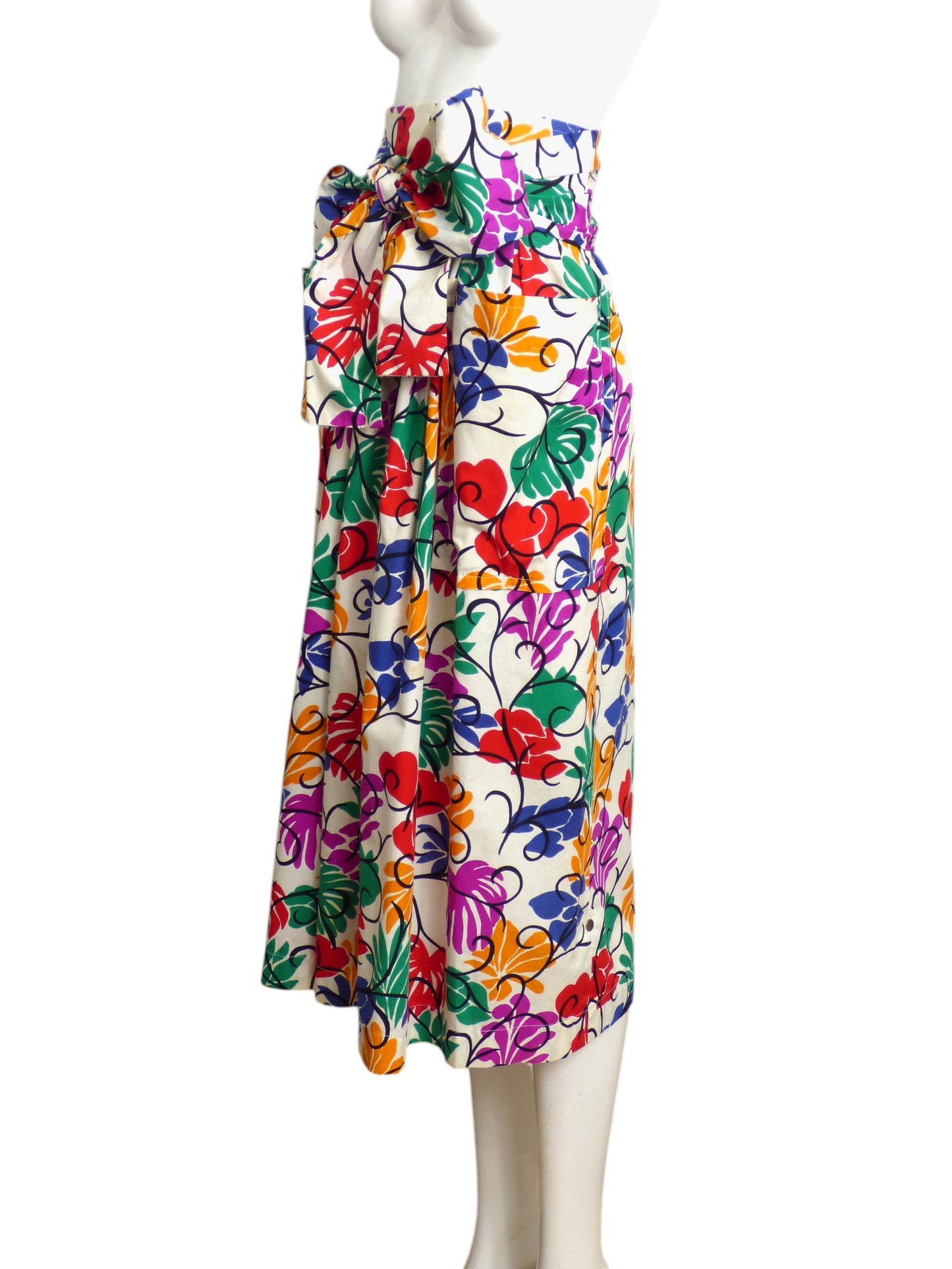 YVES SAINT LAURENT- 1985 Cotton Floral Print Skirt, Size 8