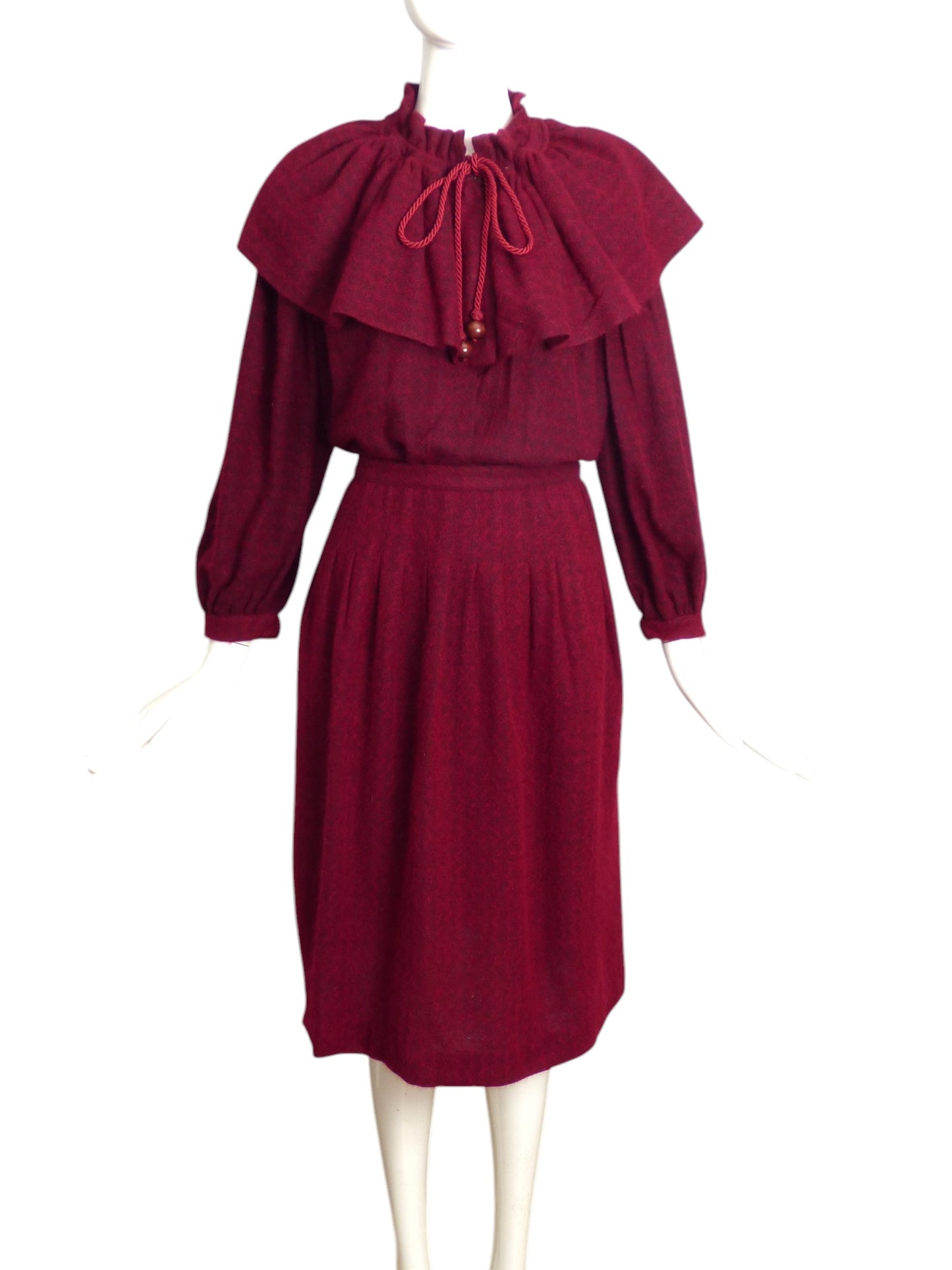 YVES SAINT LAURENT- 1970s Burgundy Wool Knit Skirt Ensemble, Size 6