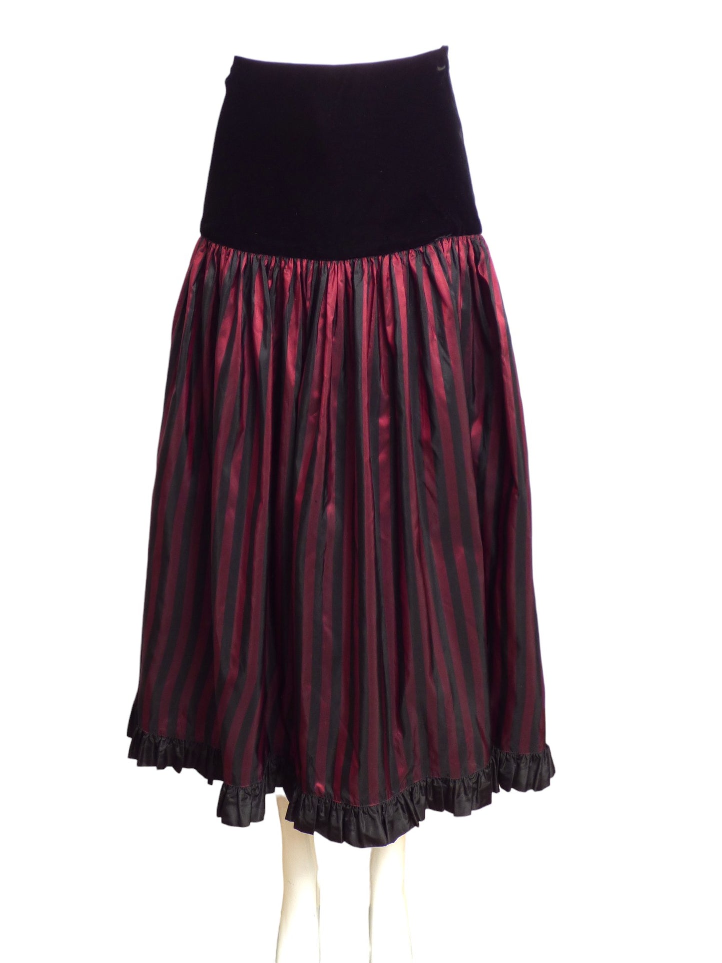 YVES SAINT LAURENT- 1980s Silk Taffeta & Velvet Skirt, Size 6