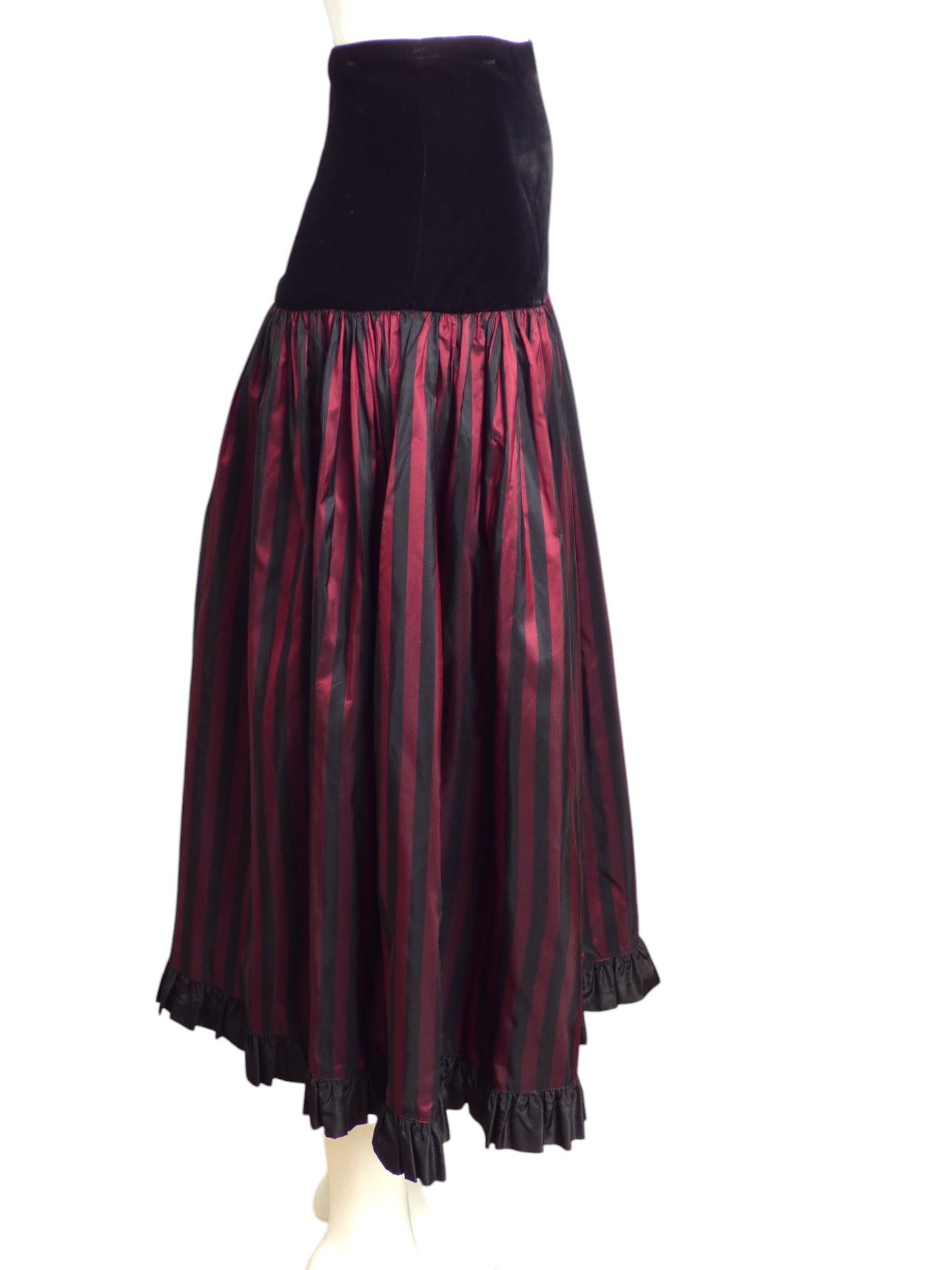 YVES SAINT LAURENT- 1980s Silk Taffeta & Velvet Skirt, Size 6