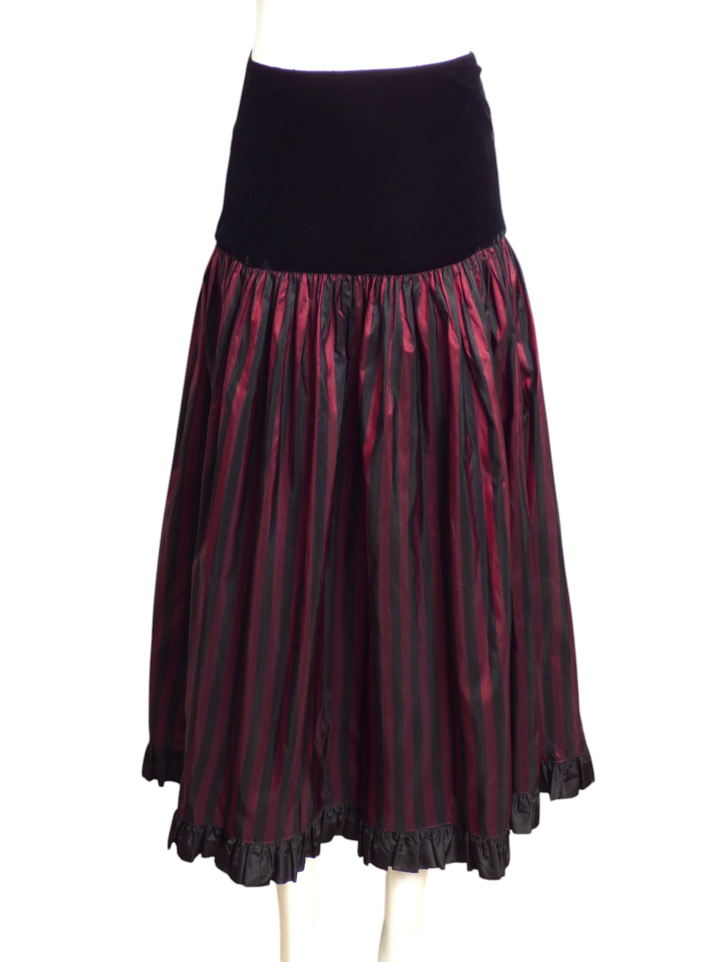 YVES SAINT LAURENT- 1980s Silk Taffeta & Velvet Skirt, Size 6