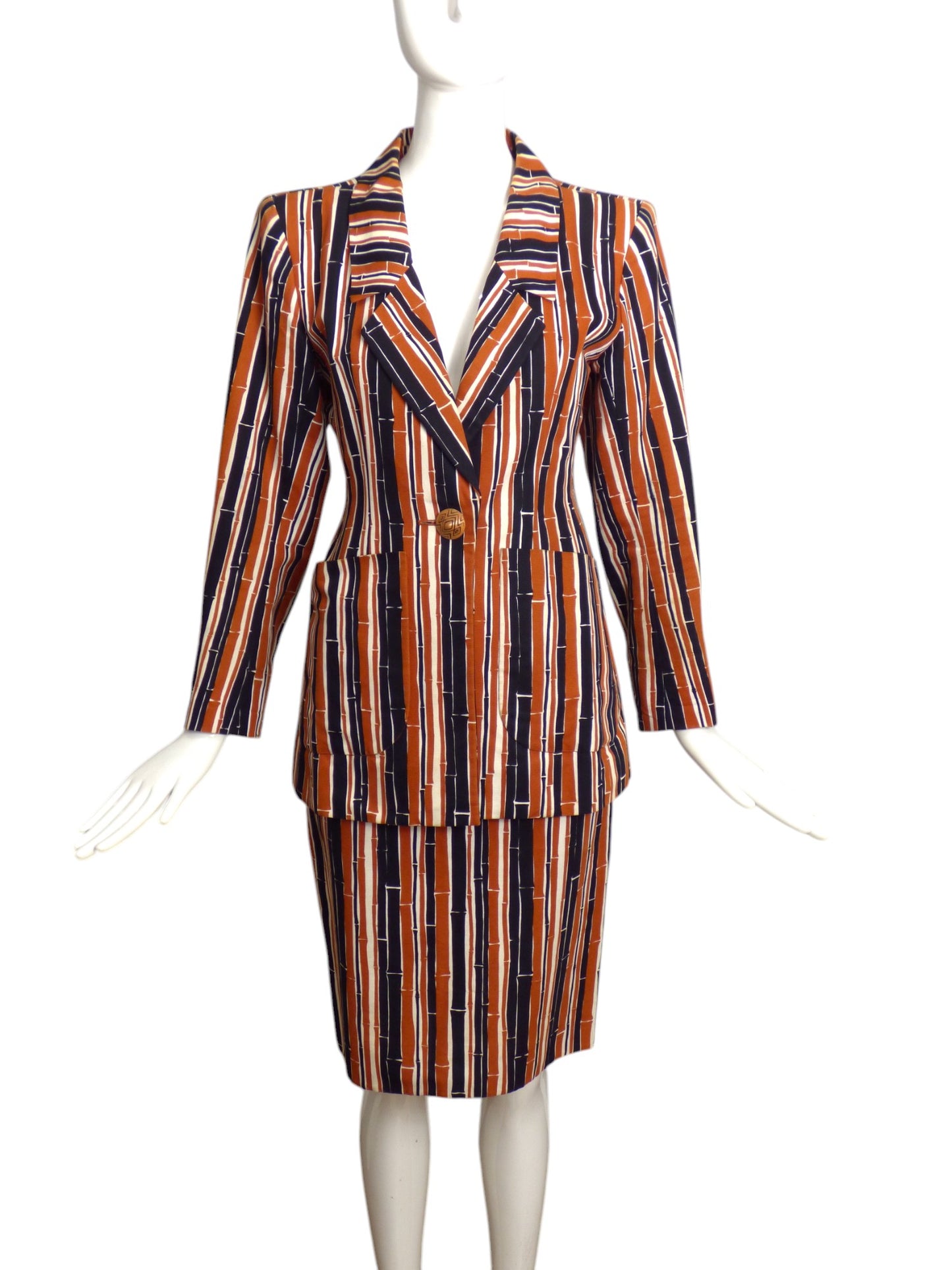 YVES SAINT LAURENT- 1993 Bamboo Print Cotton Skirt Suit, Size 6