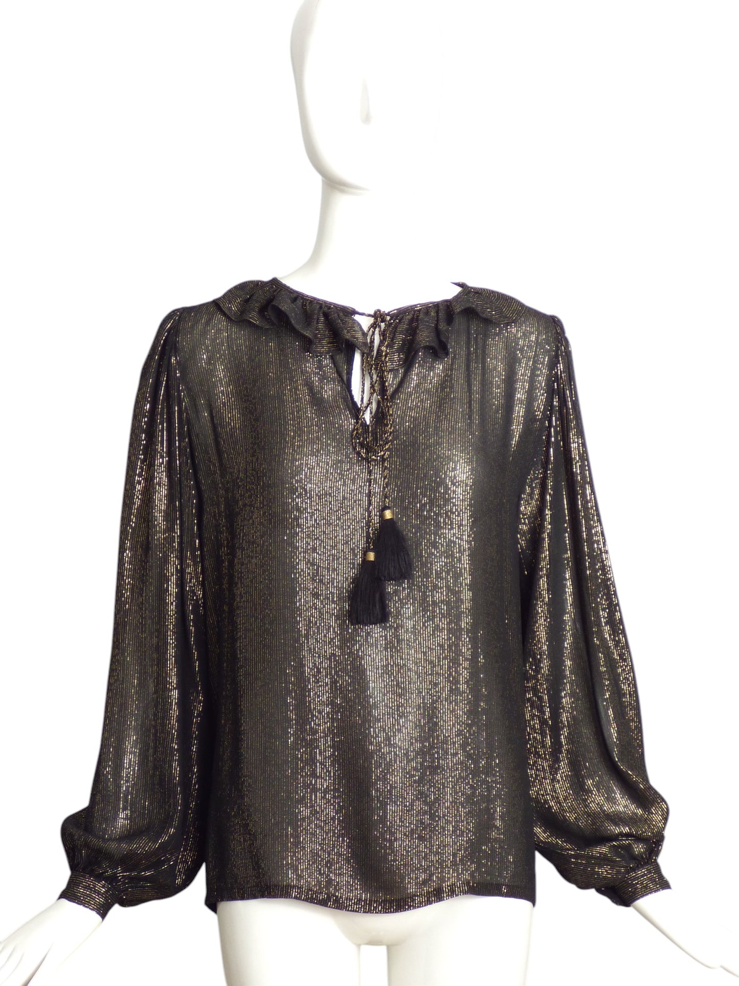 Yves Saint Laurent- 1970s Metallic Peasant Blouse, Size 6