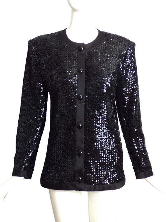 YVES SAINT LAURENT- 1980s Black Sequin Cocktail Jacket, Size 6