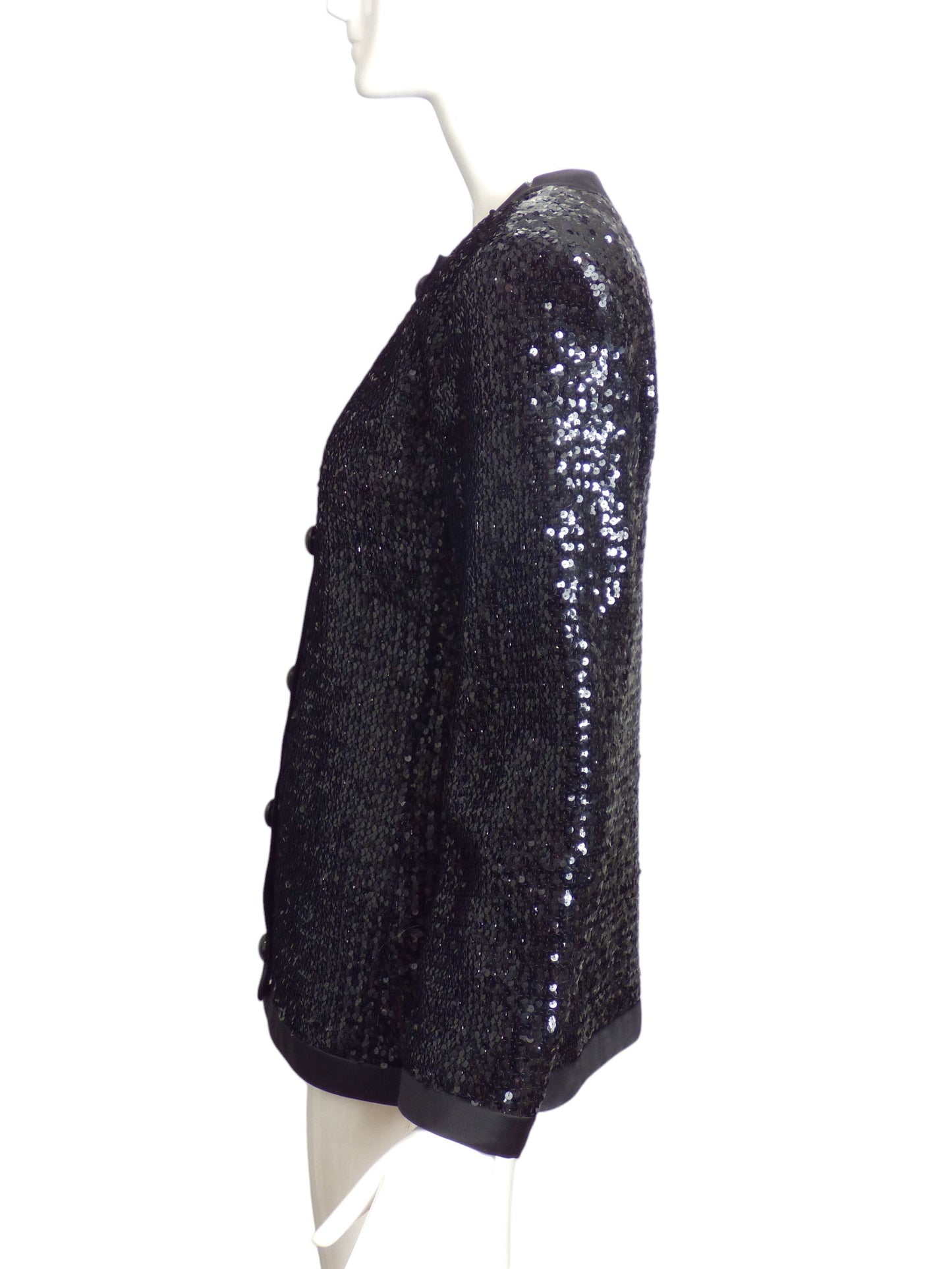 YVES SAINT LAURENT- 1980s Black Sequin Cocktail Jacket, Size 6