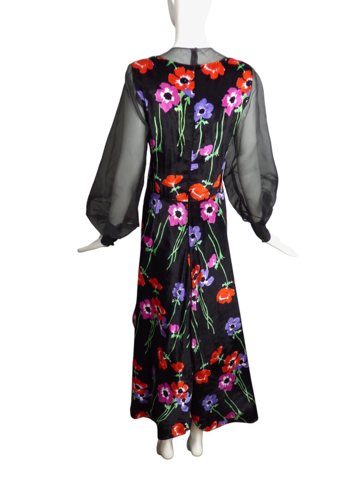 ARNOLD SCAASI- 1970s Velvet & Organza Floral Gown, Size 6