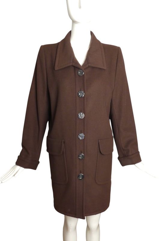 YVES SAINT LAURENT- 1980s Brown Wool Coat, Size 12