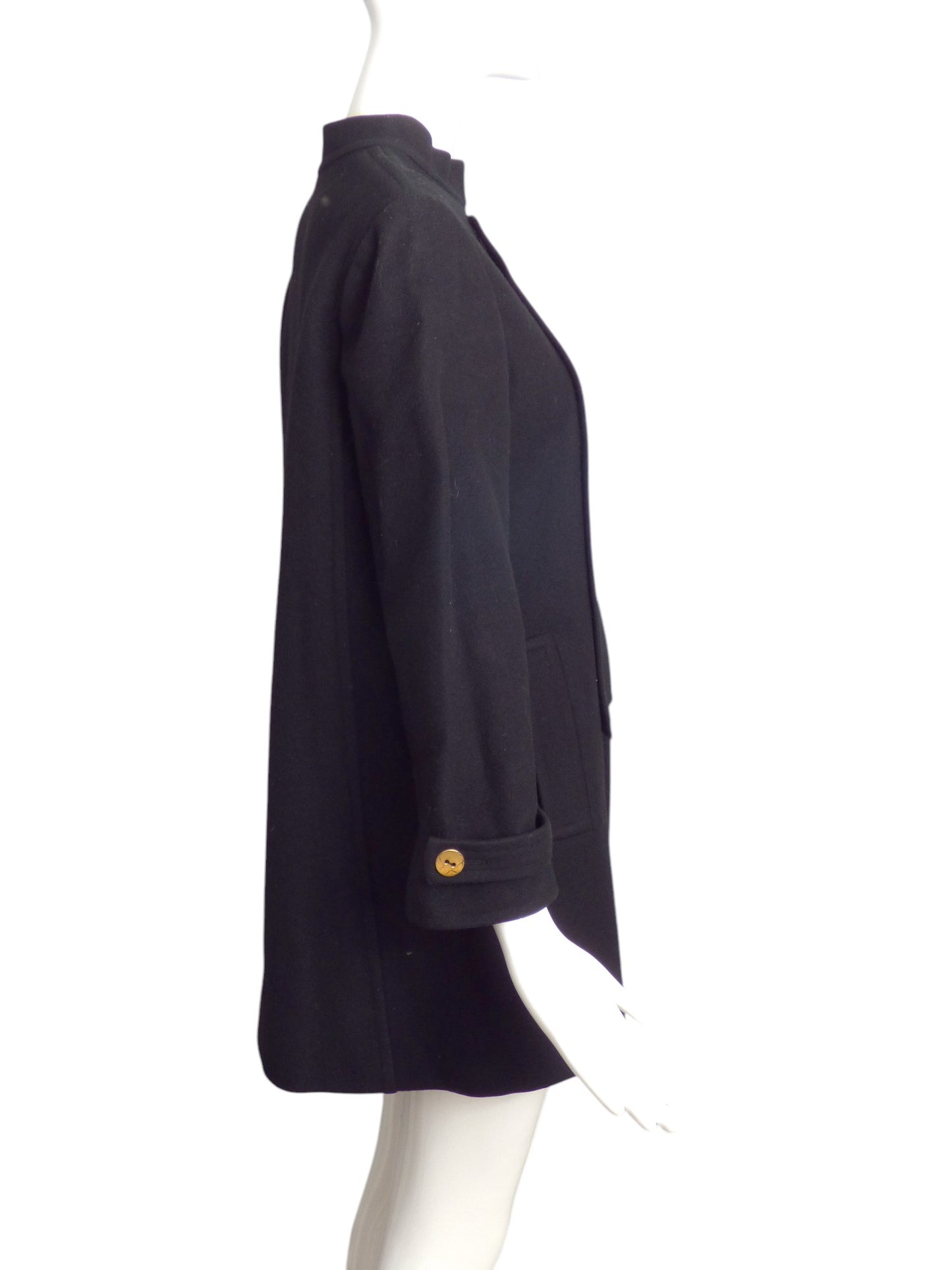 YVES SAINT LAURENT- 1970s Black Wool Coat Dress, Size 6