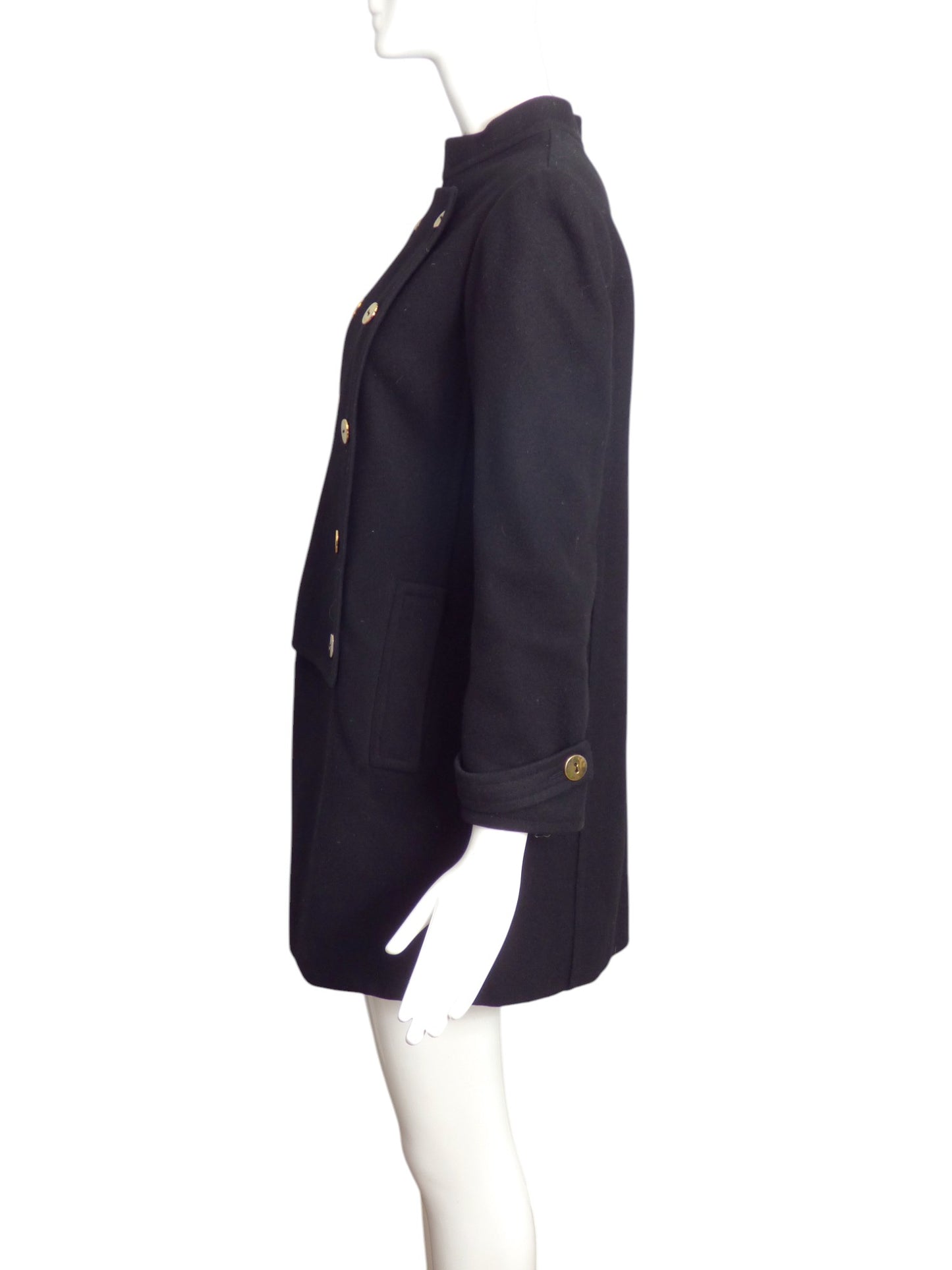 YVES SAINT LAURENT- 1970s Black Wool Coat Dress, Size 6