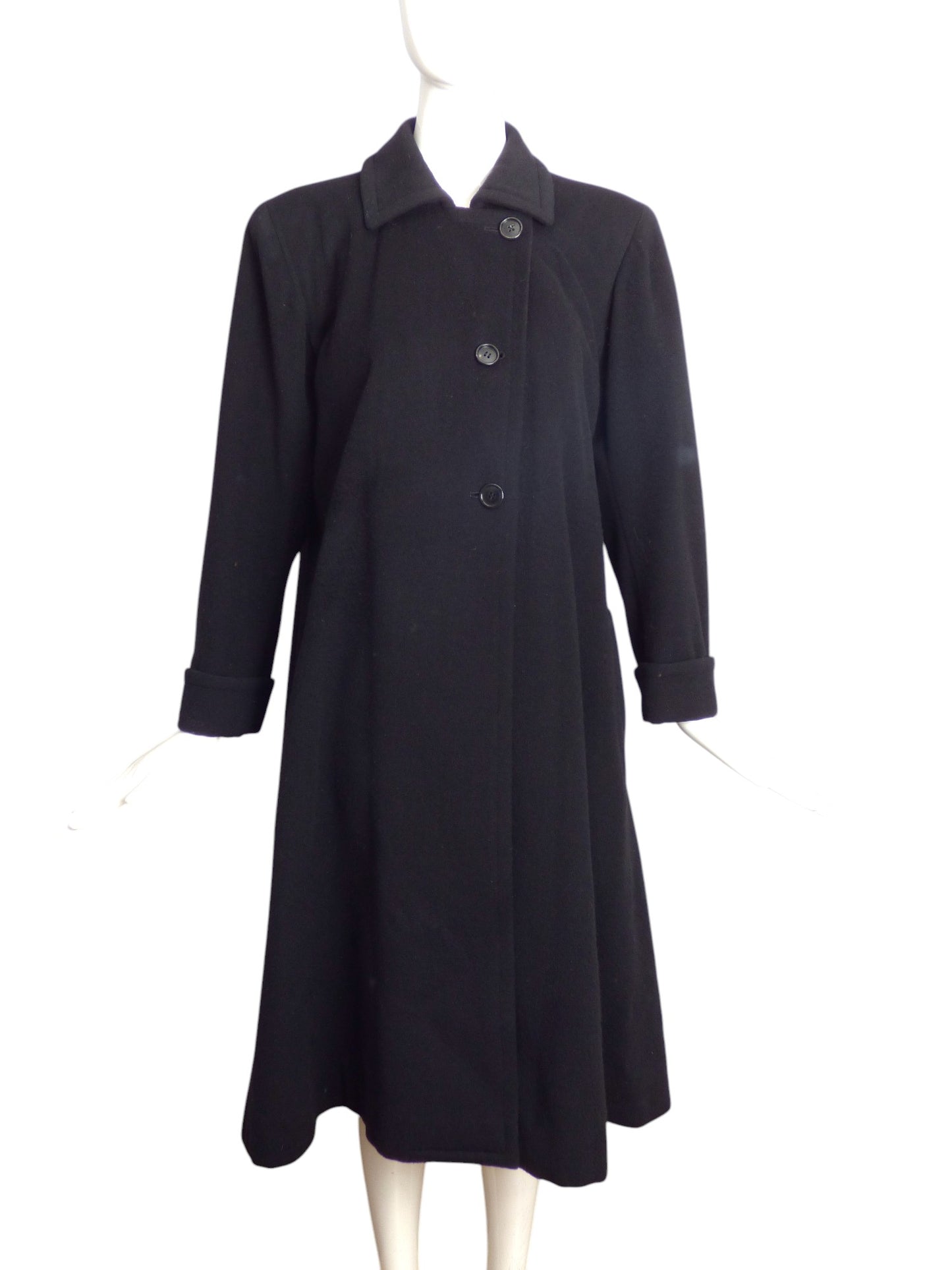 SAINT LAURENT- 1980s Black Wool "Great" Coat, Size 10