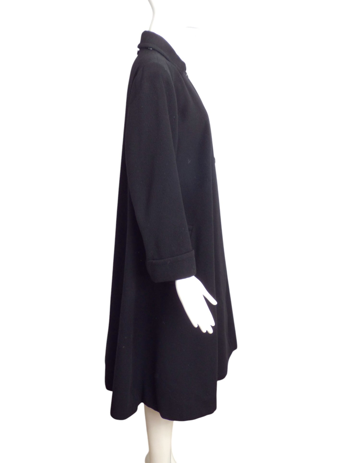 SAINT LAURENT- 1980s Black Wool "Great" Coat, Size 10