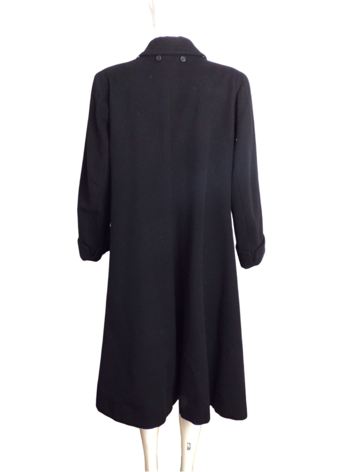 SAINT LAURENT- 1980s Black Wool "Great" Coat, Size 10