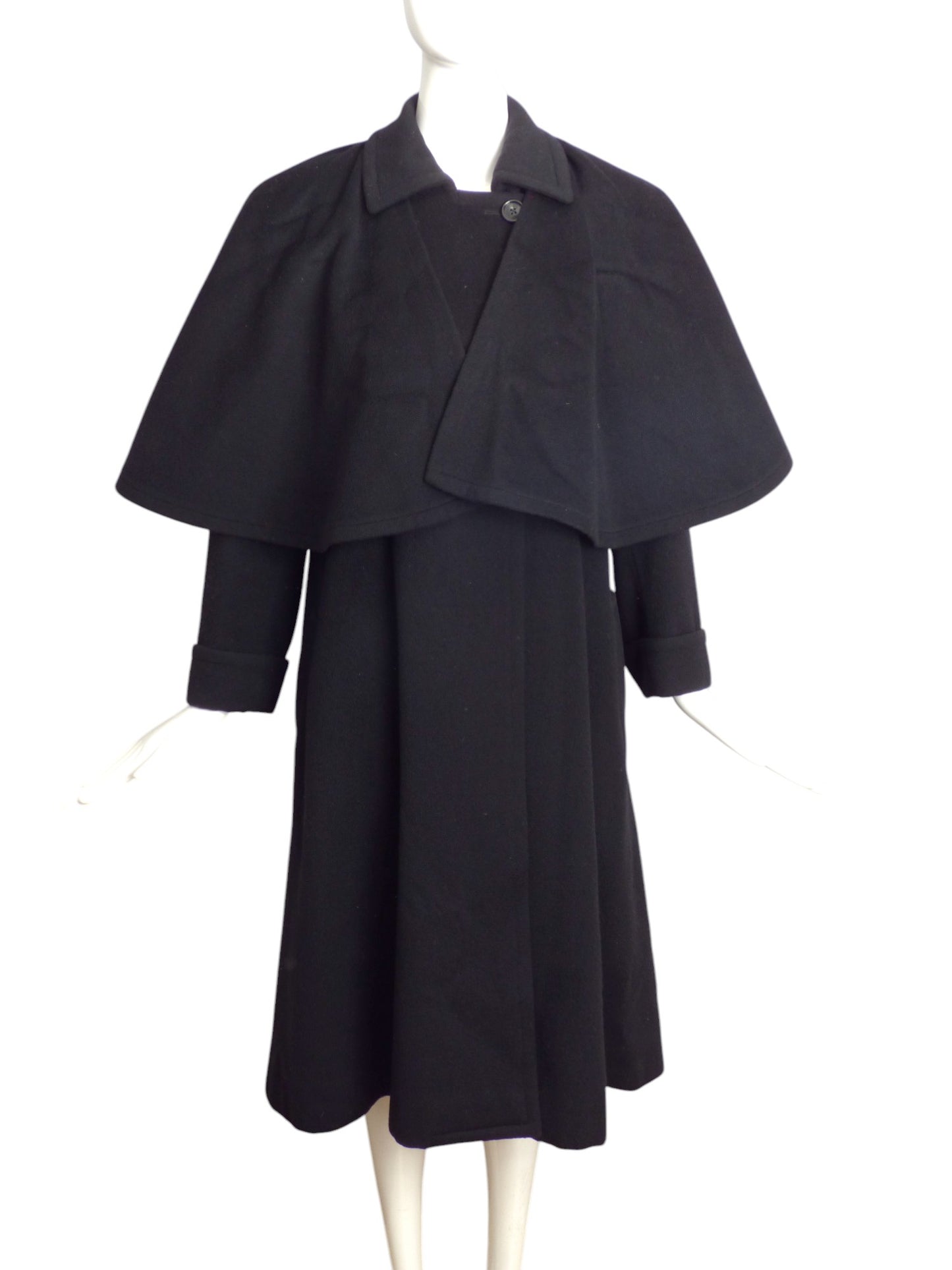 SAINT LAURENT- 1980s Black Wool "Great" Coat, Size 10