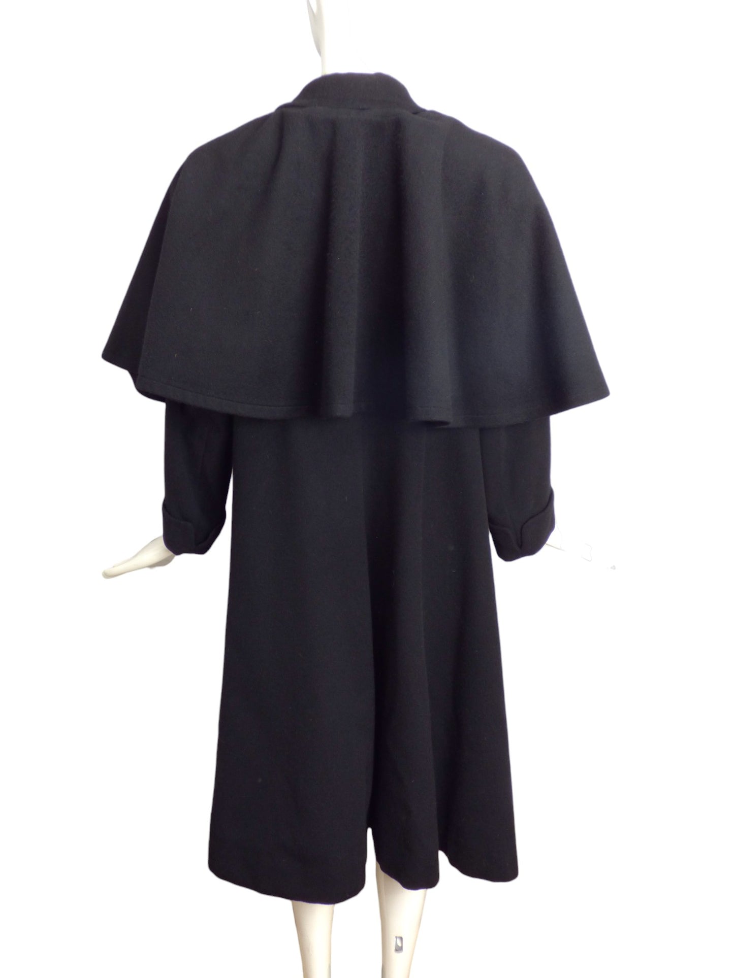 SAINT LAURENT- 1980s Black Wool "Great" Coat, Size 10