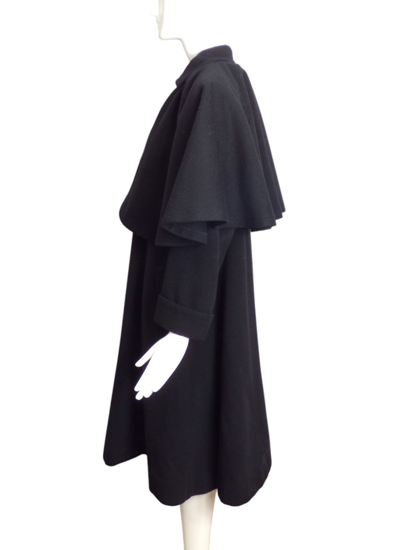 SAINT LAURENT- 1980s Black Wool "Great" Coat, Size 10