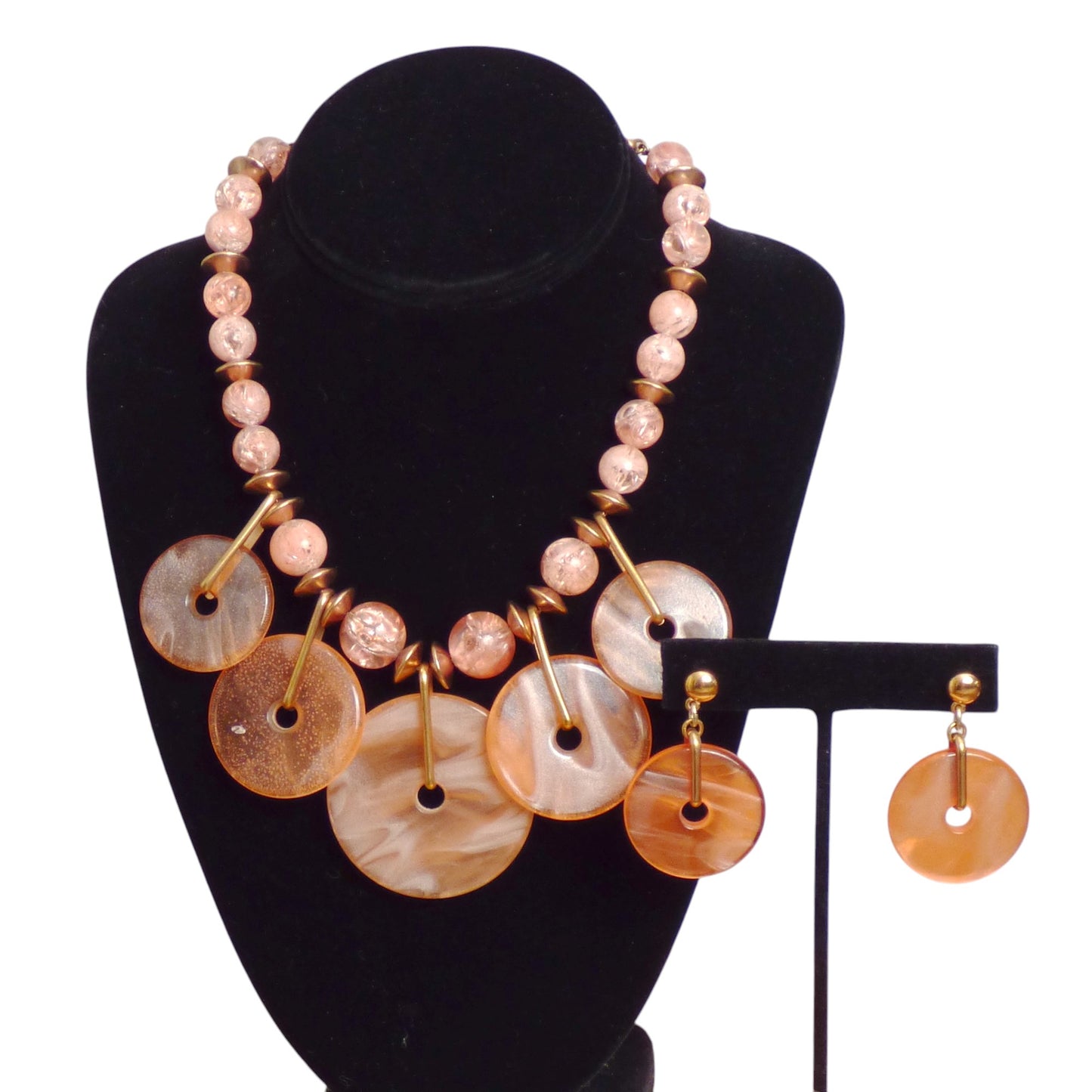 YVES SAINT LAURENT- Lucite Bead & Disc Necklace & Earrings