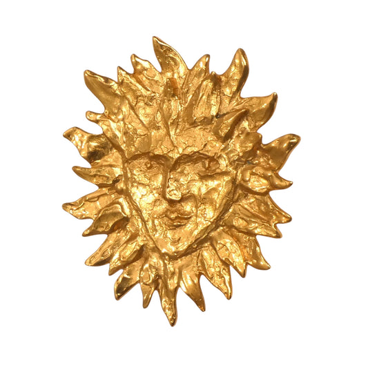 YVES SAINT LAURENT- 1980s Gilt Sculpted Sun Brooch