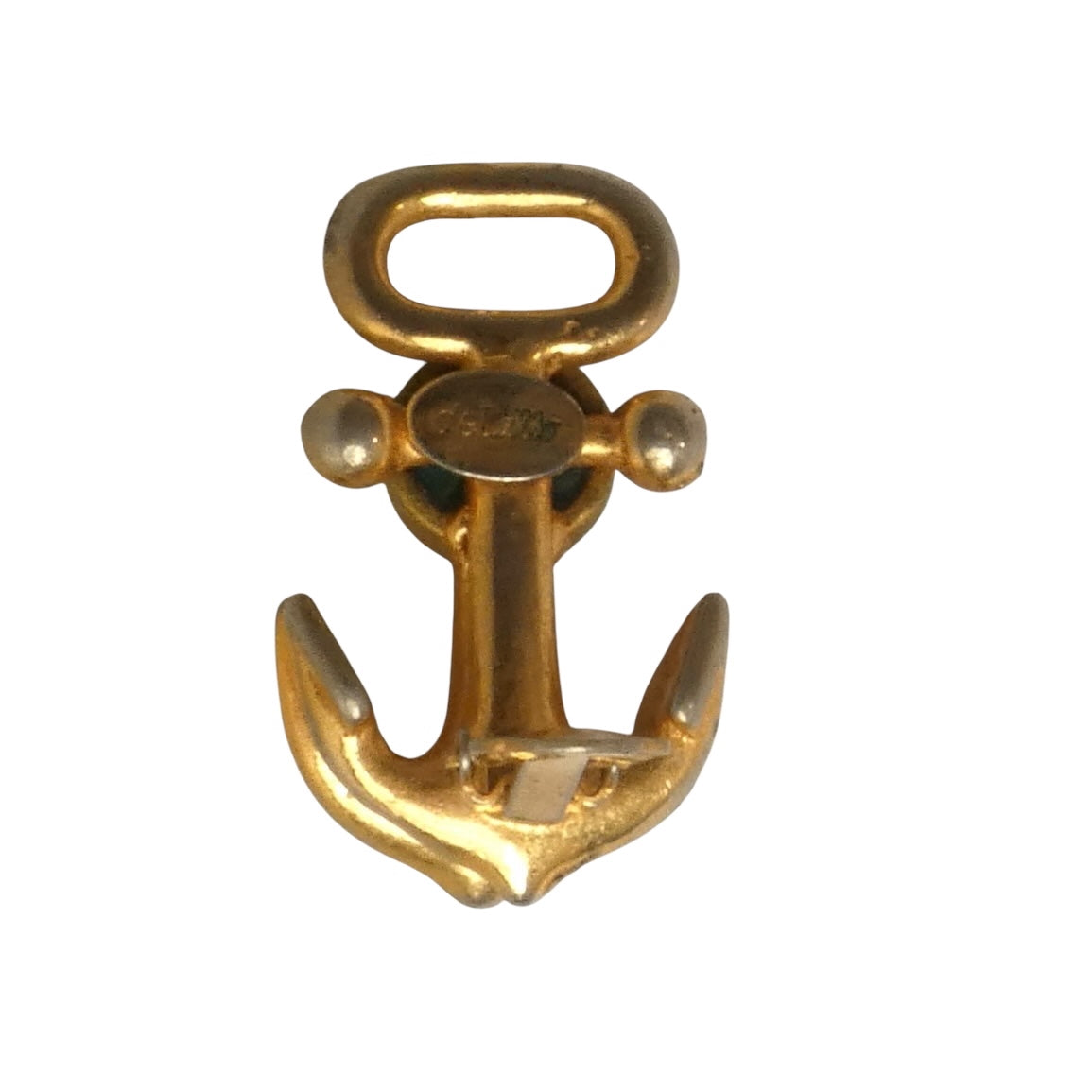 DeLillo- 1960s Gold & Green Anchor Clip On Earrings