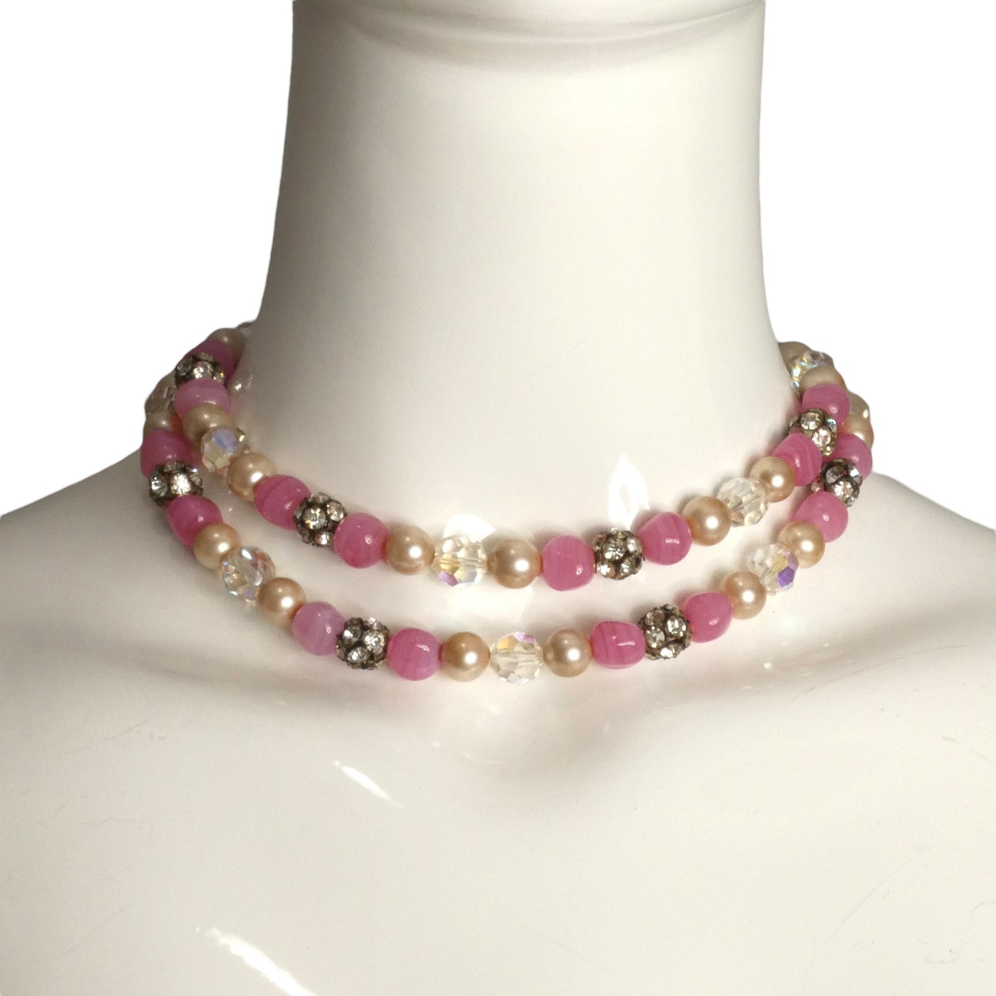 DeLillo- 1960s Multi Color Rhinestone & Bead Necklace