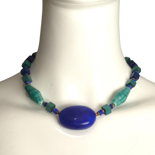 MIRIAM HASKELL- 1950s Multi Color Stone & Wood Necklace