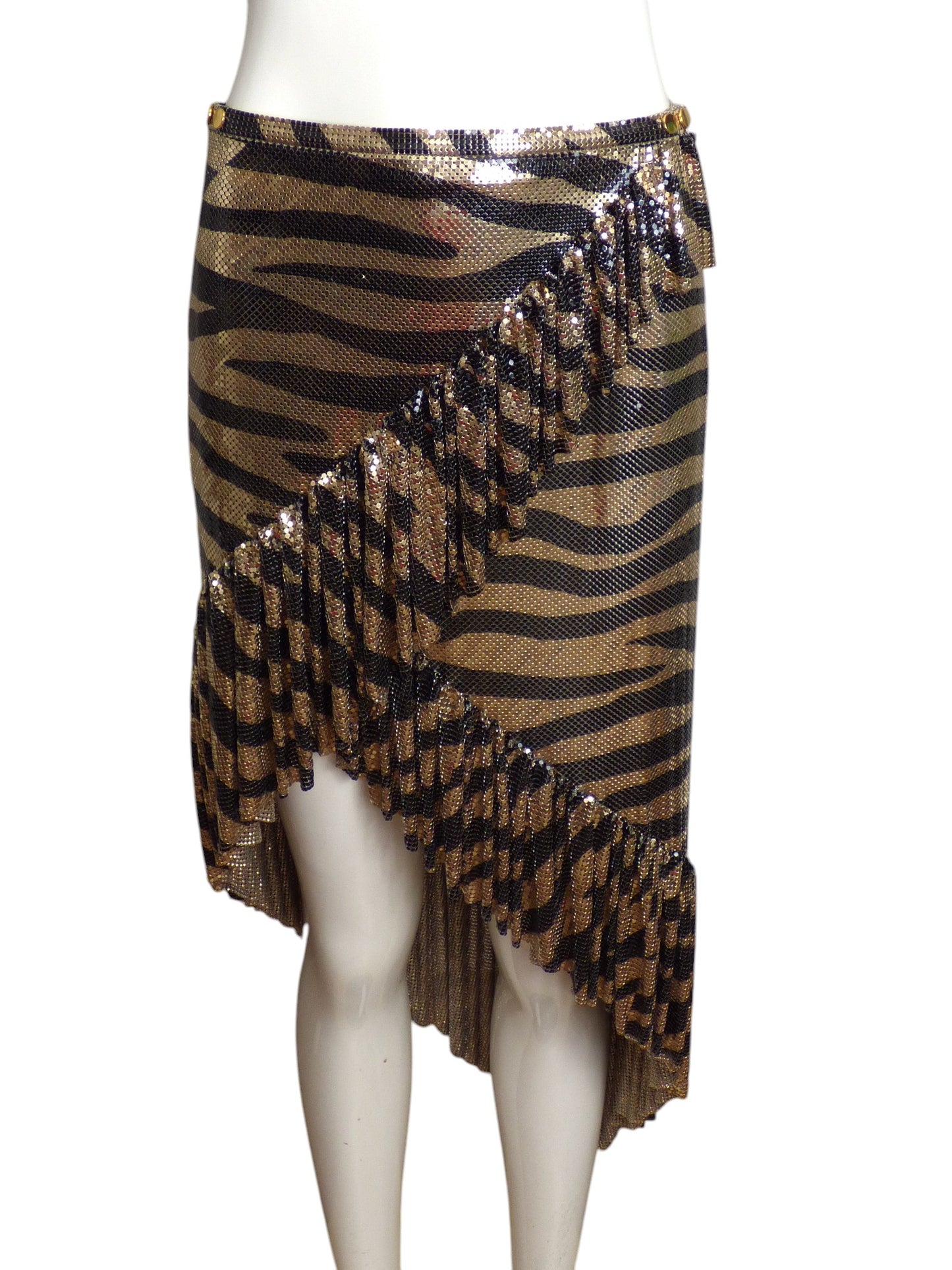 PACO RABANNE- NWT 2023 Black & Gold Metal Mesh Wrap Skirt, Size 2