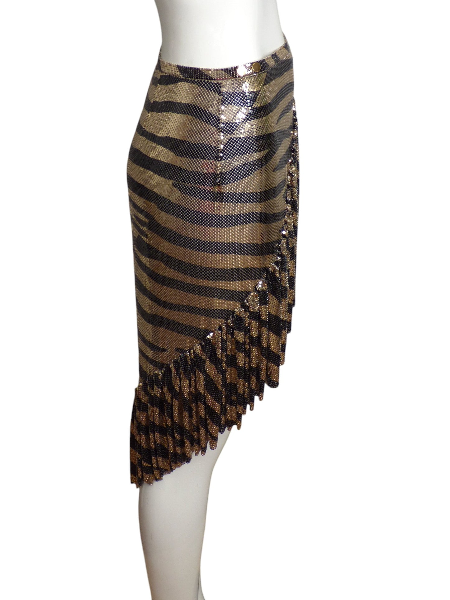 PACO RABANNE- NWT 2023 Black & Gold Metal Mesh Wrap Skirt, Size 2