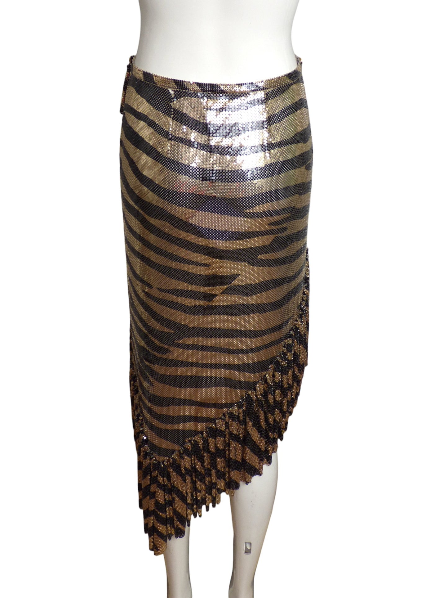 PACO RABANNE- NWT 2023 Black & Gold Metal Mesh Wrap Skirt, Size 2