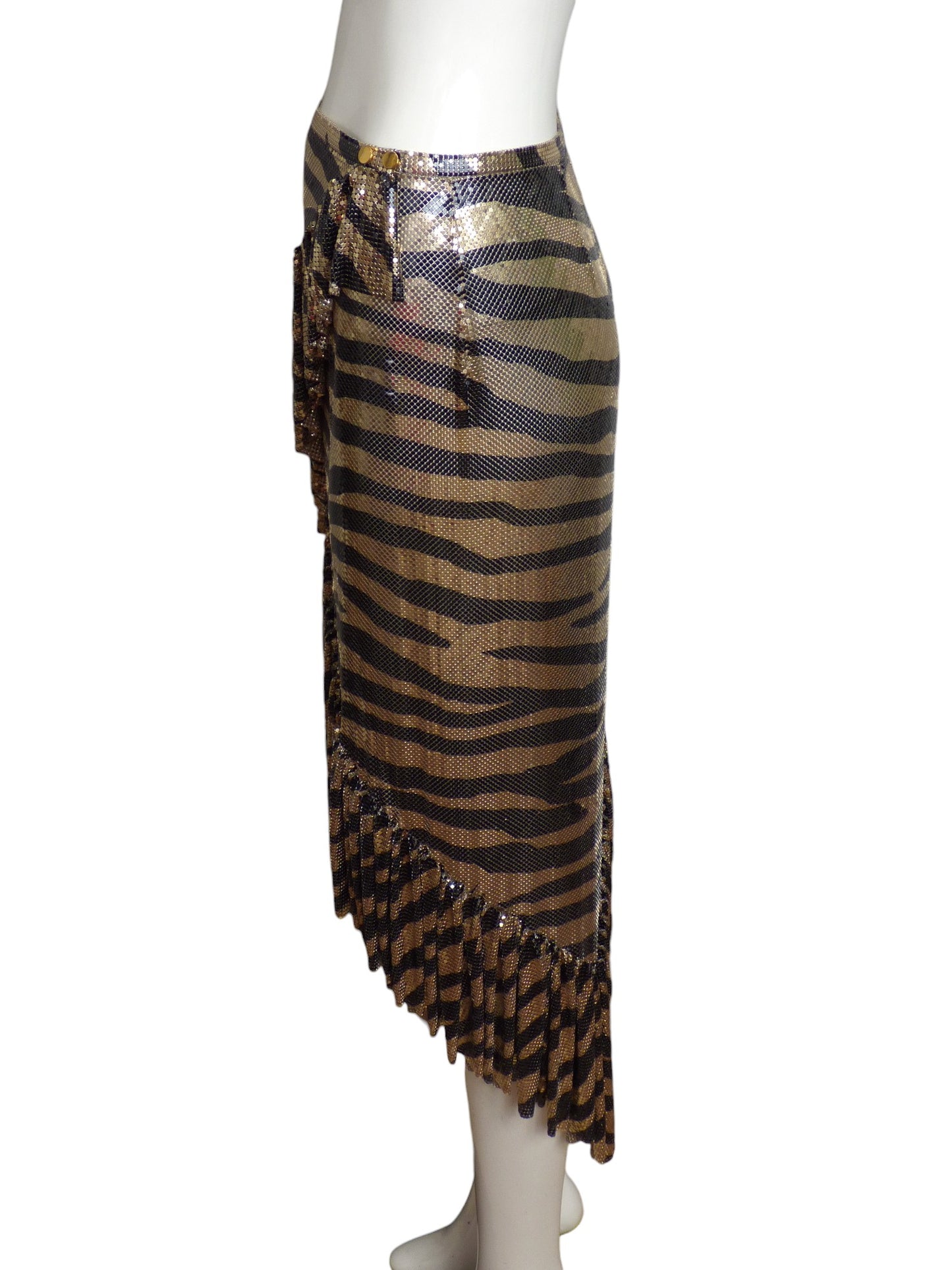 PACO RABANNE- NWT 2023 Black & Gold Metal Mesh Wrap Skirt, Size 2