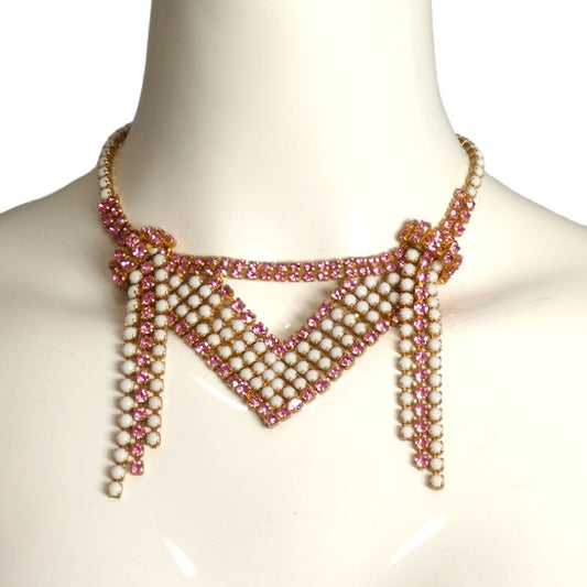 1960s Pink & White Rhinestone Necklace