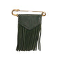 YVES SAINT LAURENT- 1970s Green Leather & Suede Fringe Skirt Pin