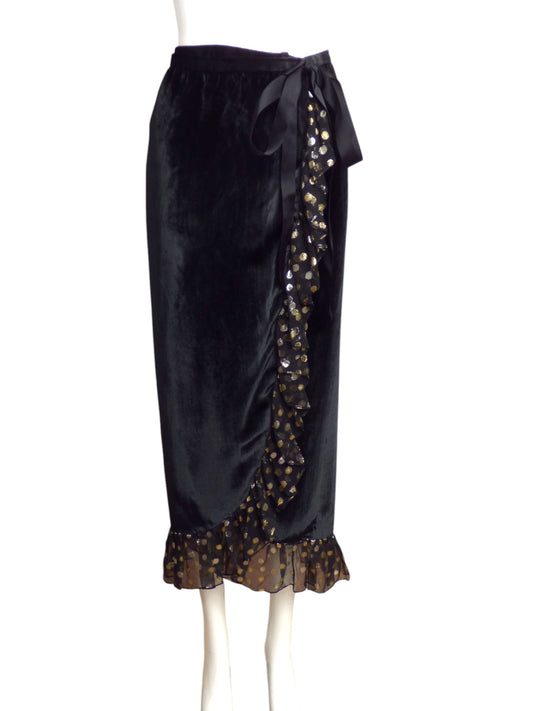 YVES SAINT LAURENT- 1970s Velvet & Chiffon Wrap Skirt, Size 10