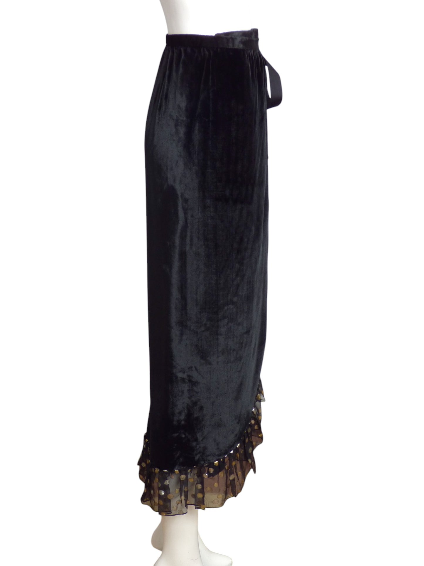 YVES SAINT LAURENT- 1970s Velvet & Chiffon Wrap Skirt, Size 10