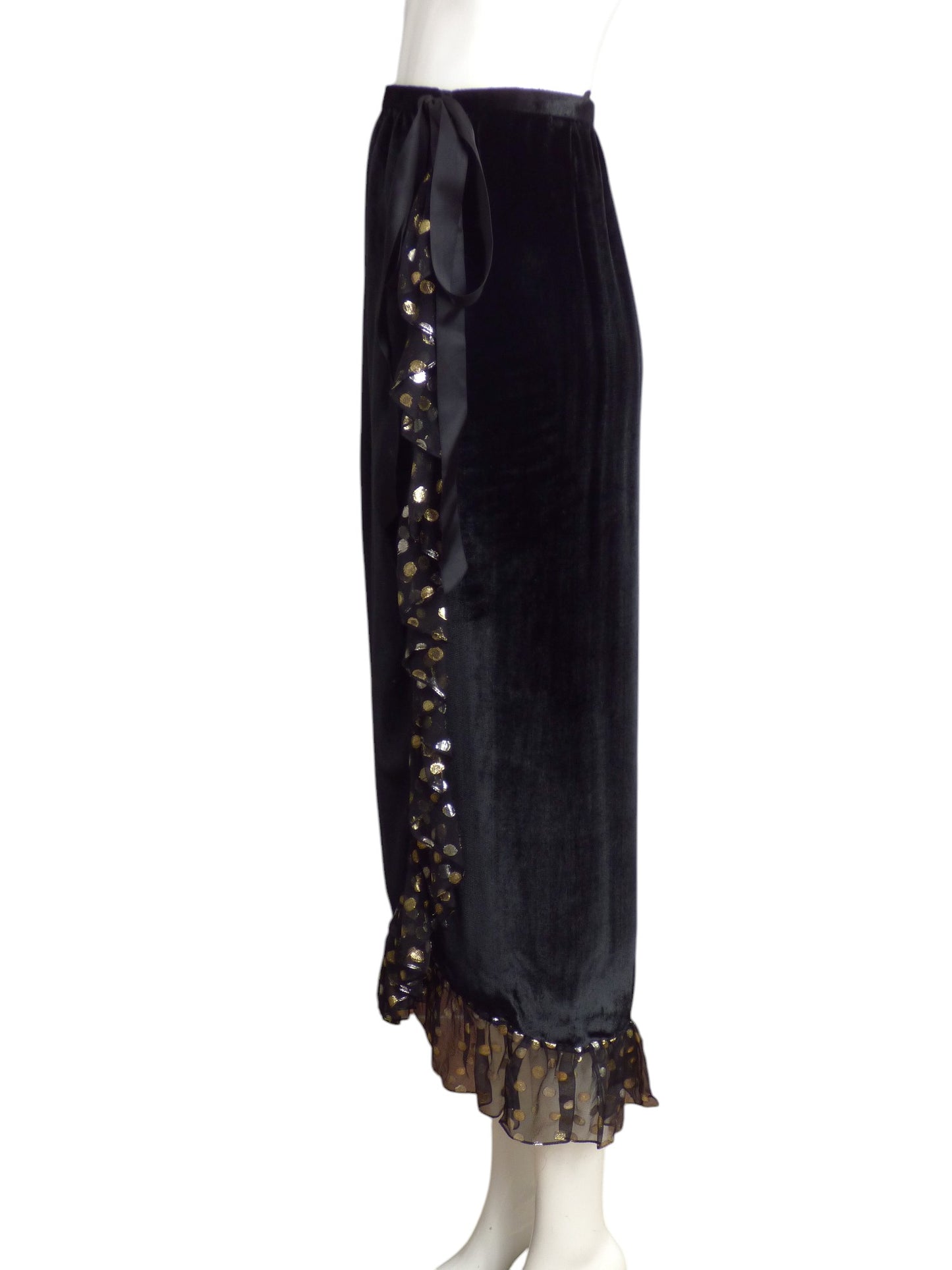 YVES SAINT LAURENT- 1970s Velvet & Chiffon Wrap Skirt, Size 10