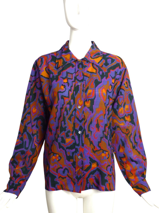 Yves Saint Laurent- 1970s Multi Color Wool Blouse, Size 8