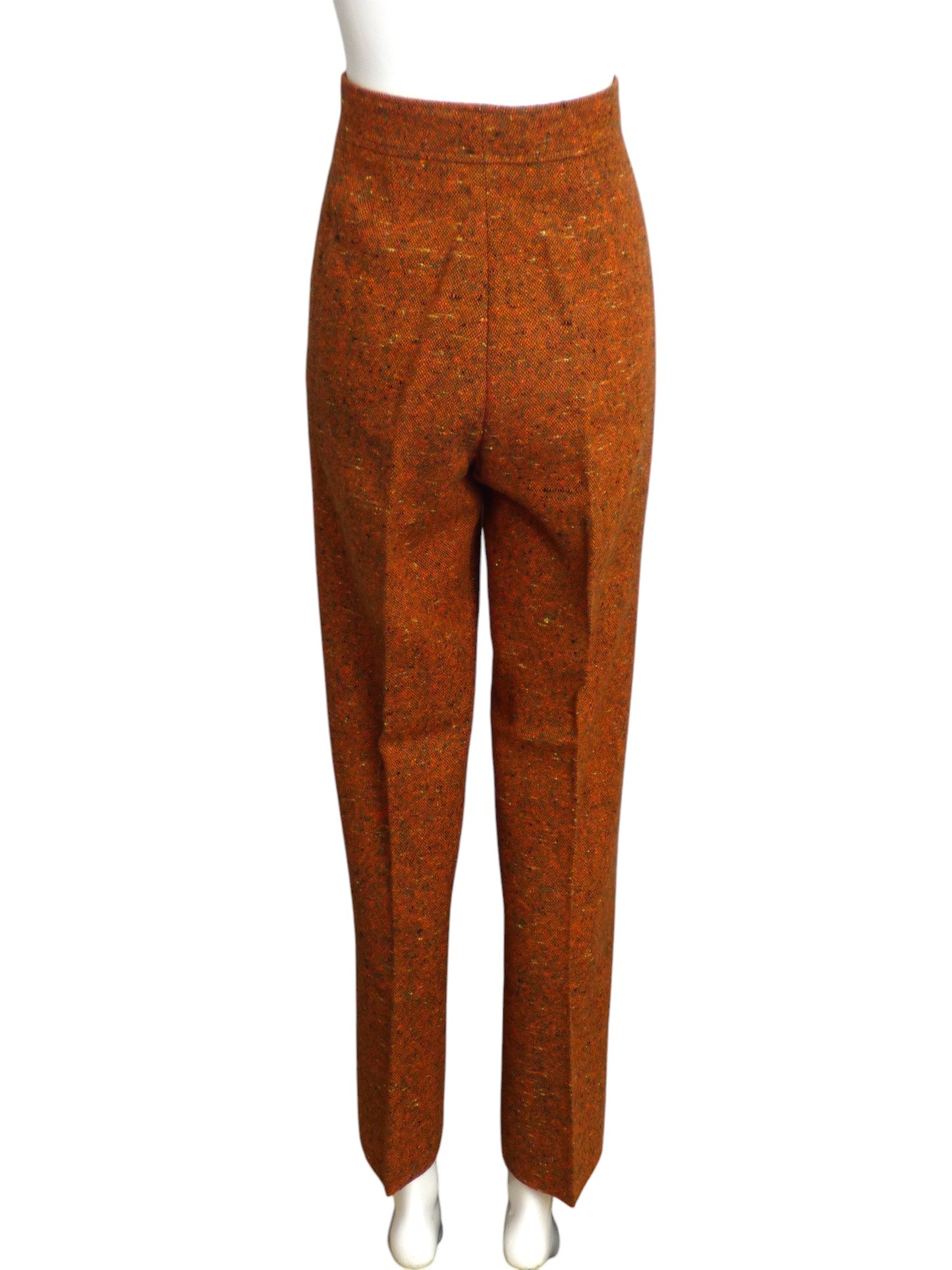 YVES SAINT LAURENT- 1970s 3pc Orange Tweed Skirt/Pant Suit, Size 12