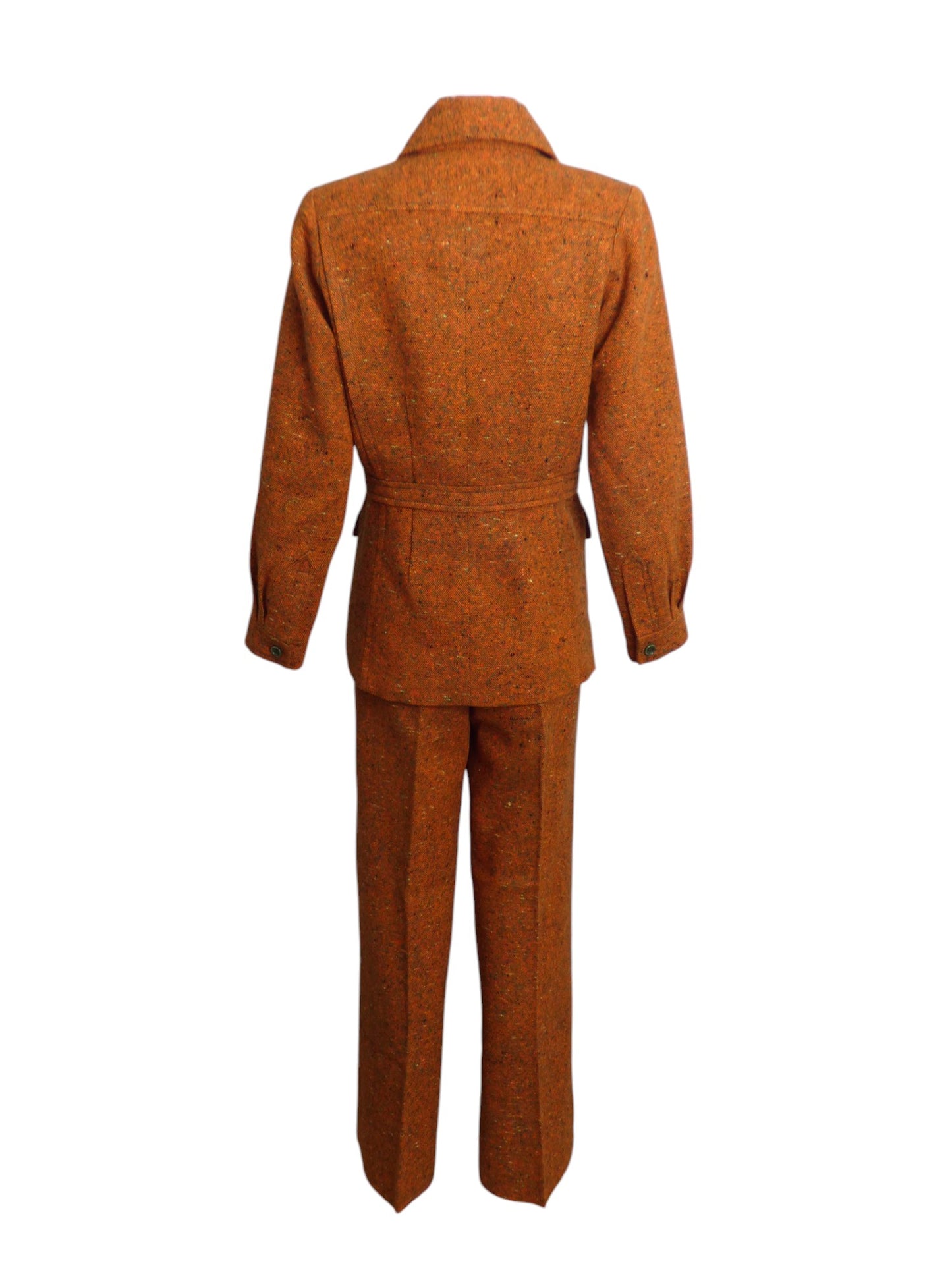 YVES SAINT LAURENT- 1970s 3pc Orange Tweed Skirt/Pant Suit, Size 12