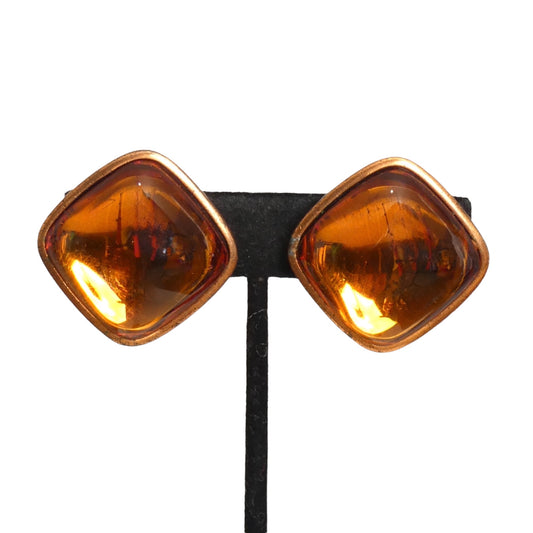 YVES SAINT LAURENT- 1990s Amber Gripoix  Square Earrings