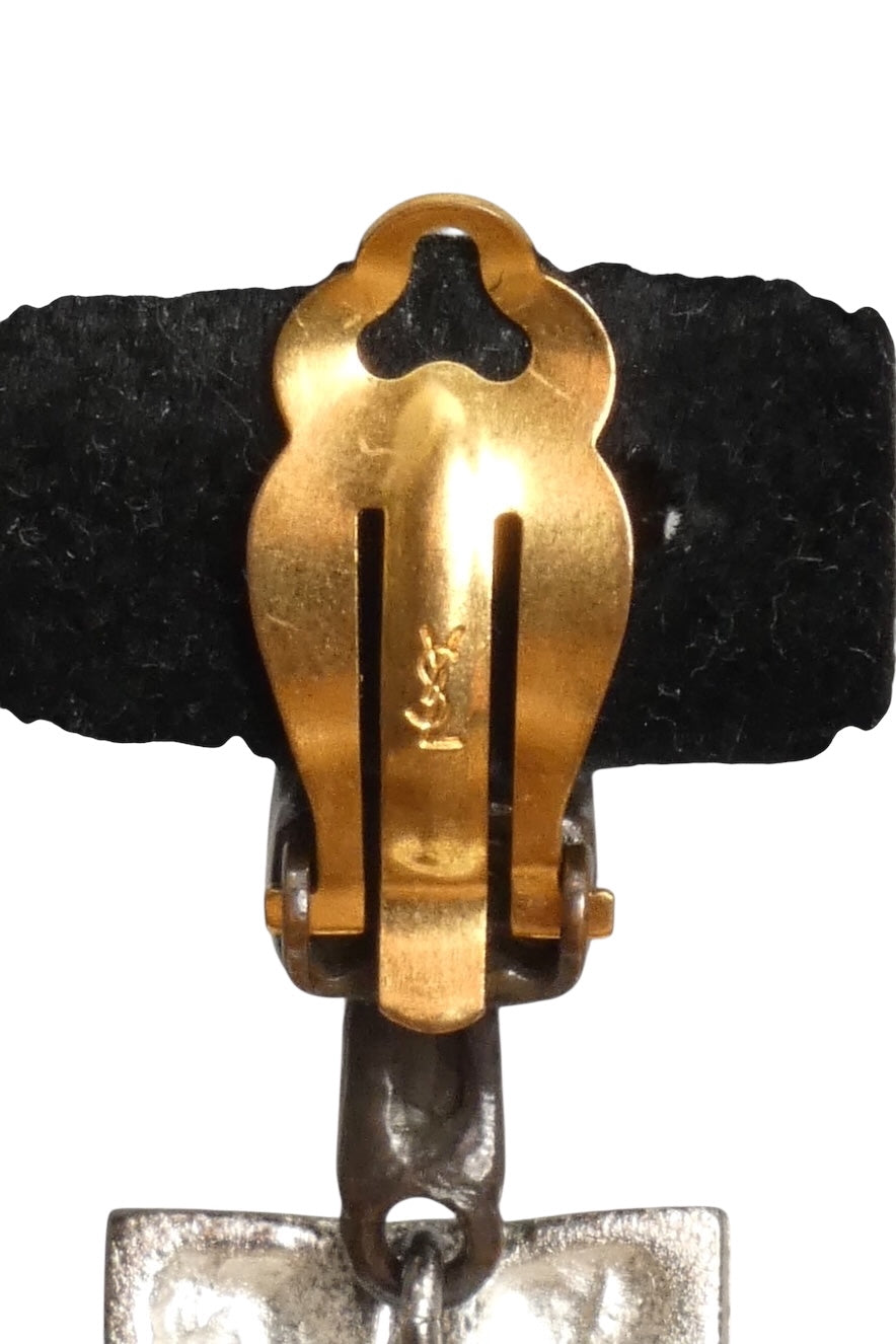 YVES SAINT LAURENT- 1980s Sculptural Metal Drop Earrings