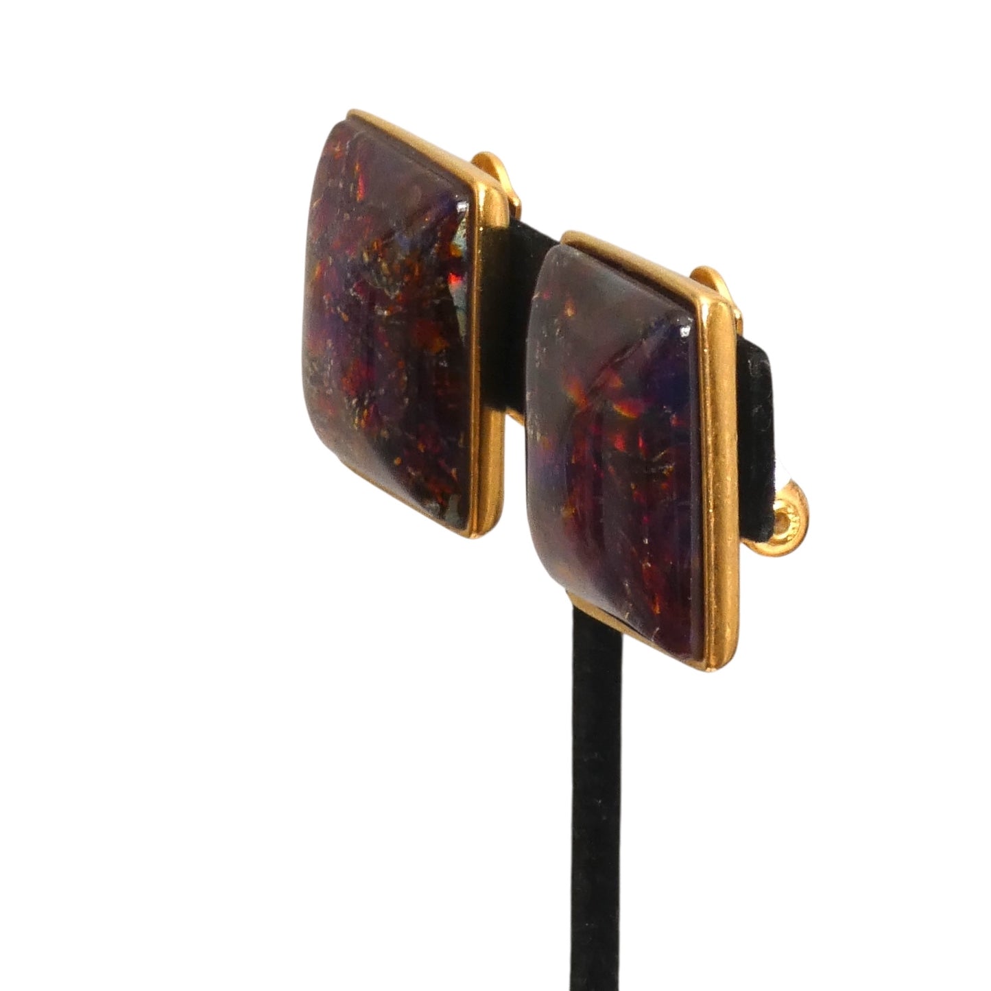 YVES SAINT LAURENT- 1980s Multi Color Glass & Gold Square Earrings
