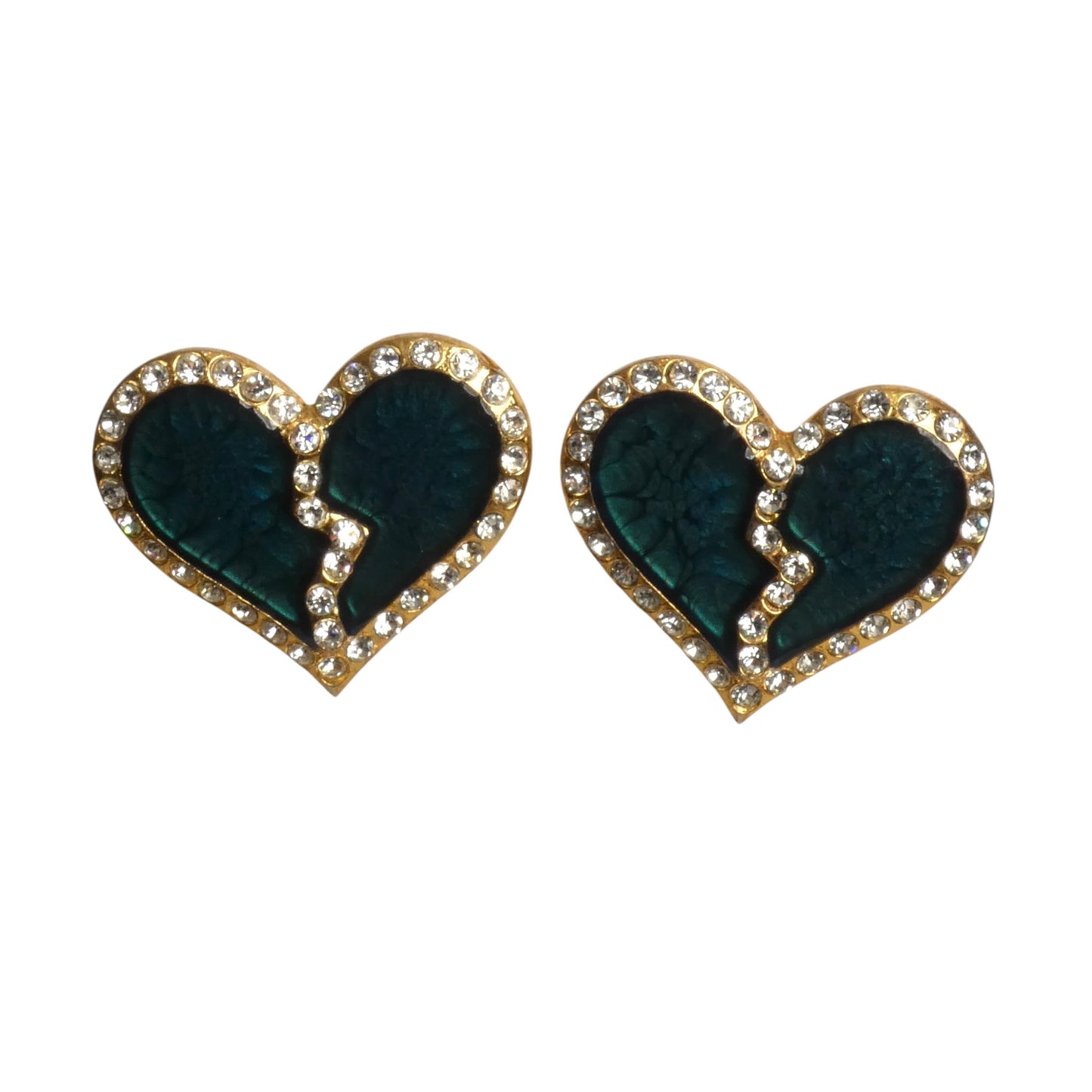 YVES SAINT LAURENT- 1980s Enamel & Rhinestone Heart Clip On Earrings