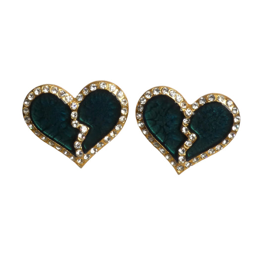 YVES SAINT LAURENT- 1980s Enamel & Rhinestone Heart Clip On Earrings