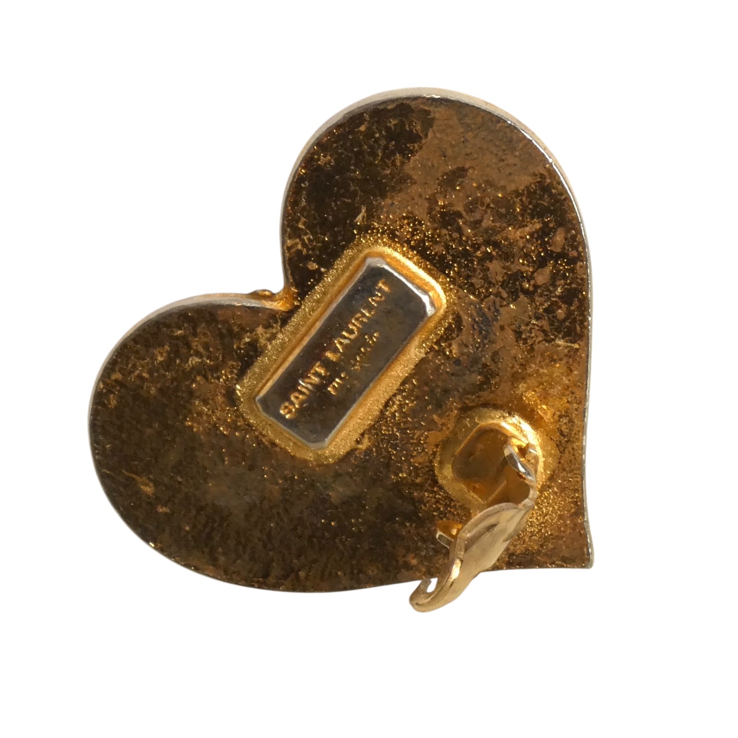 YVES SAINT LAURENT- 1980s Enamel & Rhinestone Heart Clip On Earrings