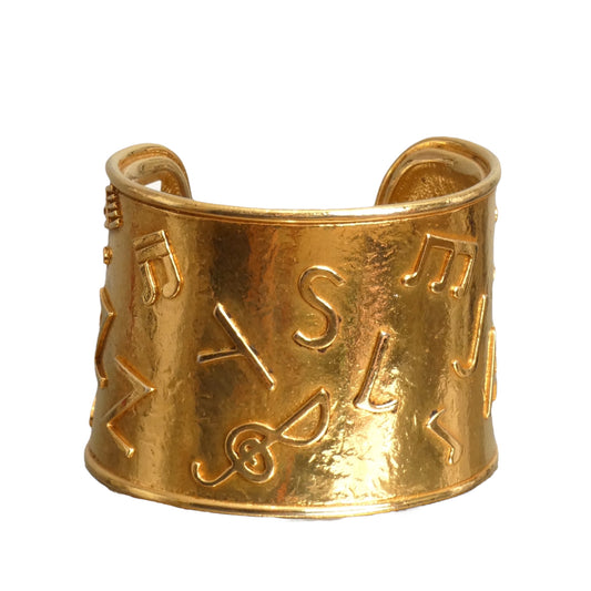 YVES SAINT LAURENT- Gold Etched Metal "Jazz" Cuff