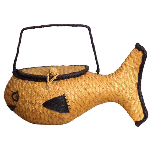 HARRY ROSENFELD- 1960s Black & Tan Straw Fish Purse