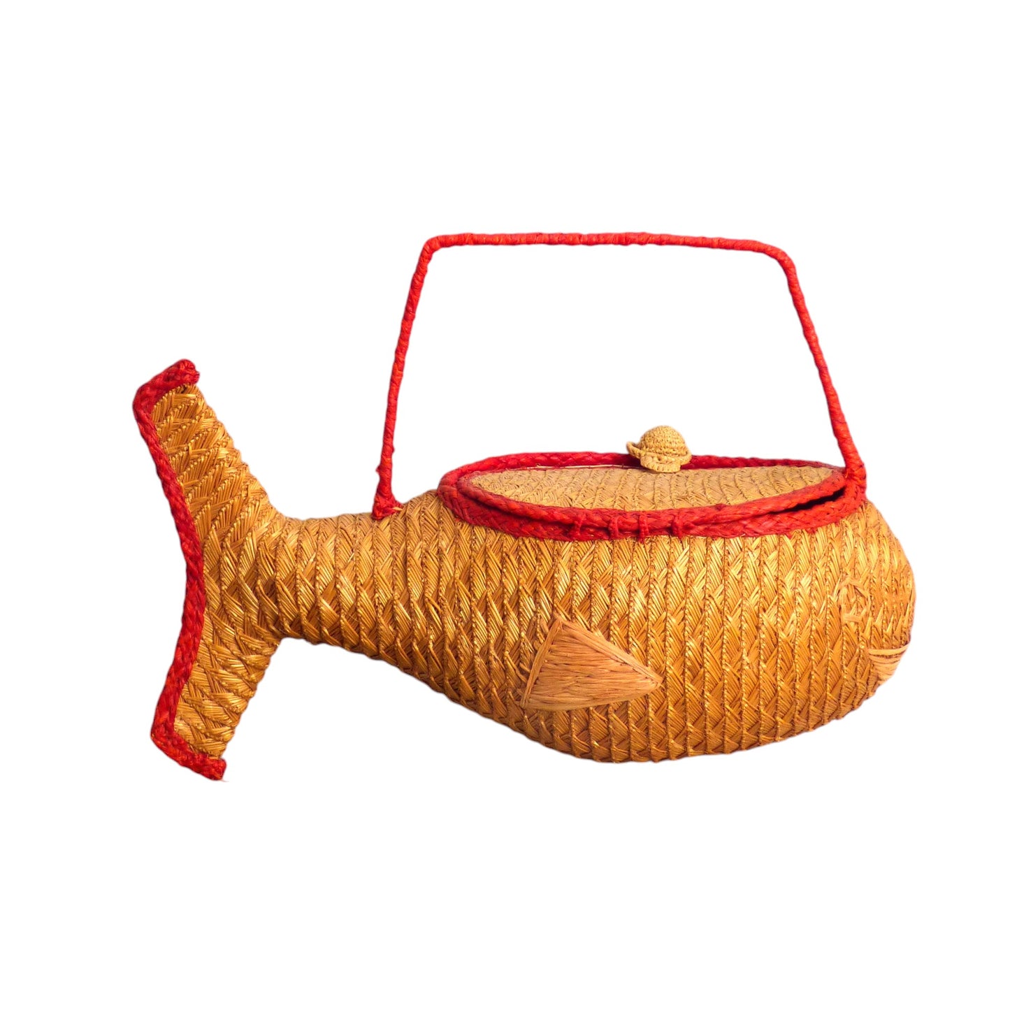 HARRY ROSENFELD- 1960s Red & Tan Straw Fish Purse