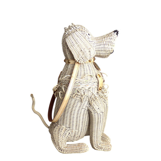 1950s White Wicker Dog Purse